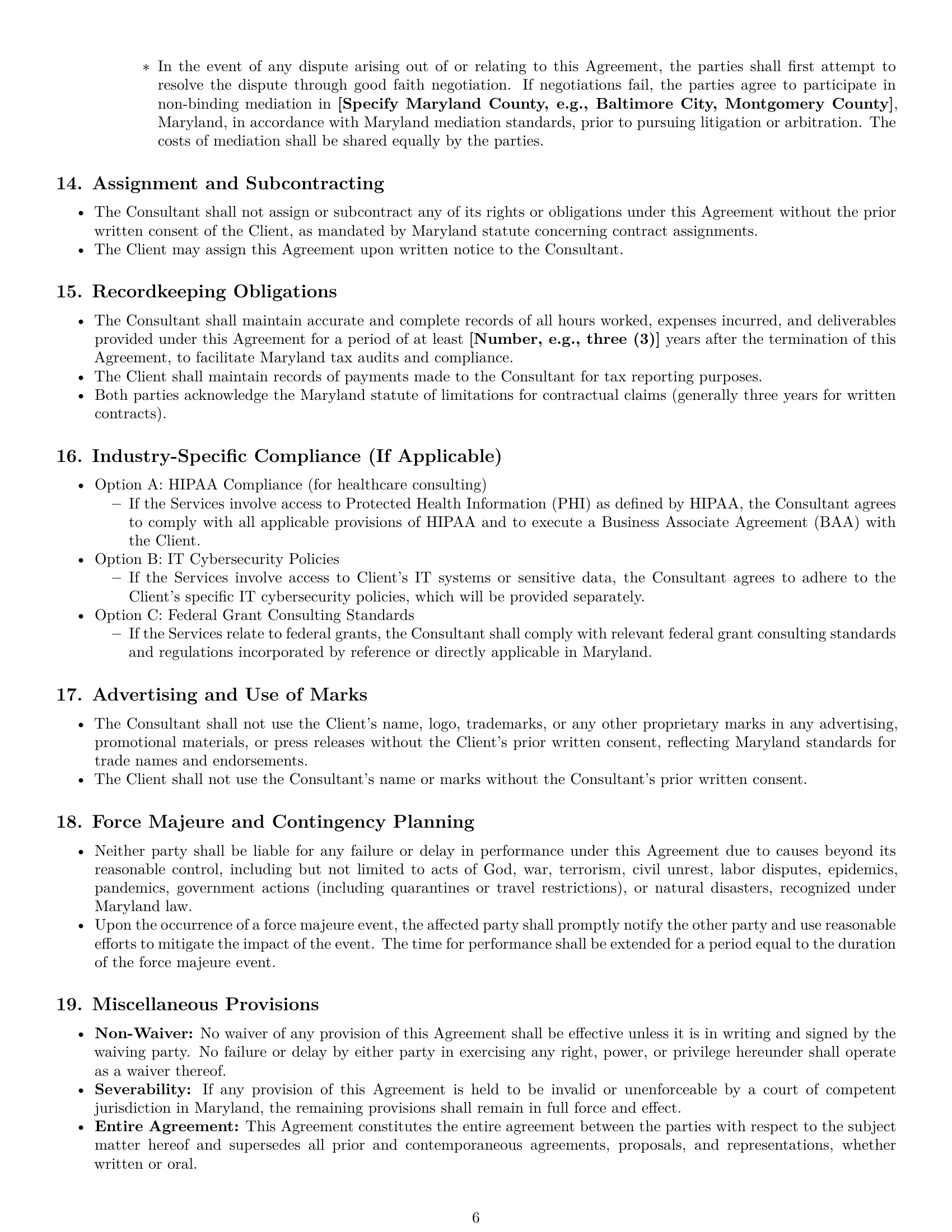Preview page 6 of Pro Maryland consulting independent contractor agreement template