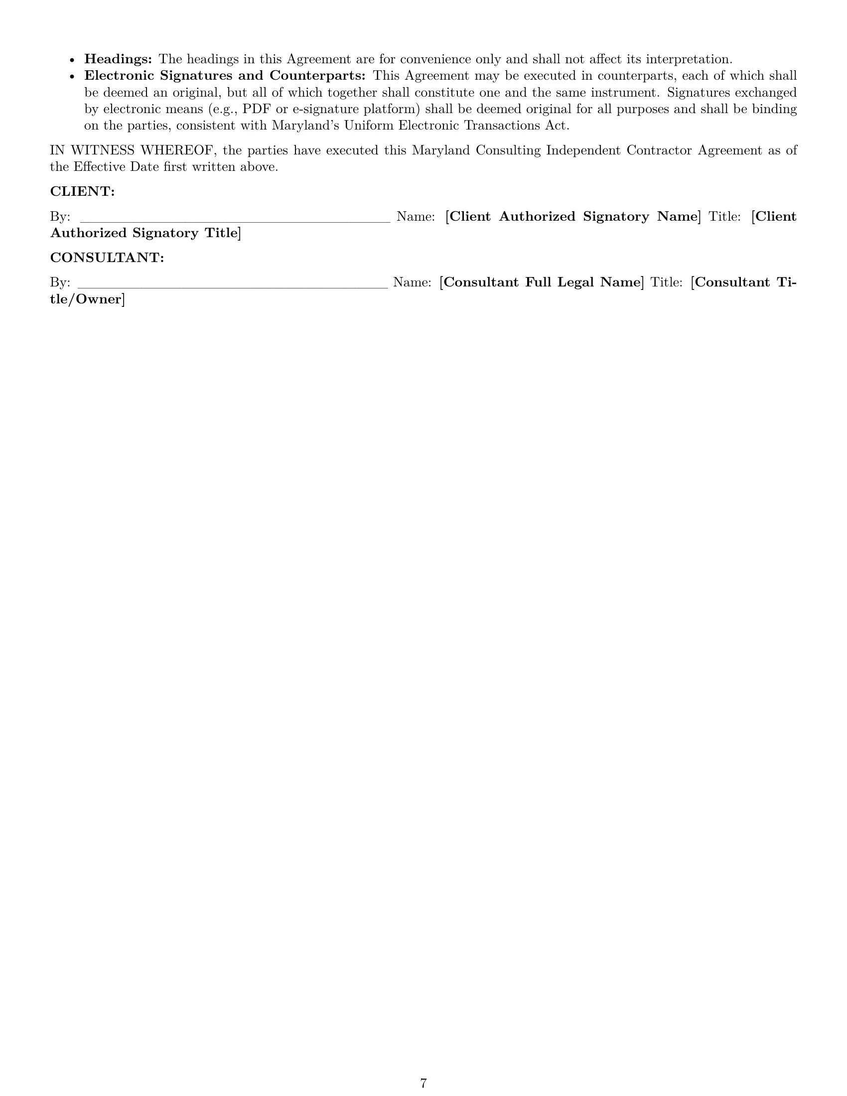 Preview page 7 of Pro Maryland consulting independent contractor agreement template