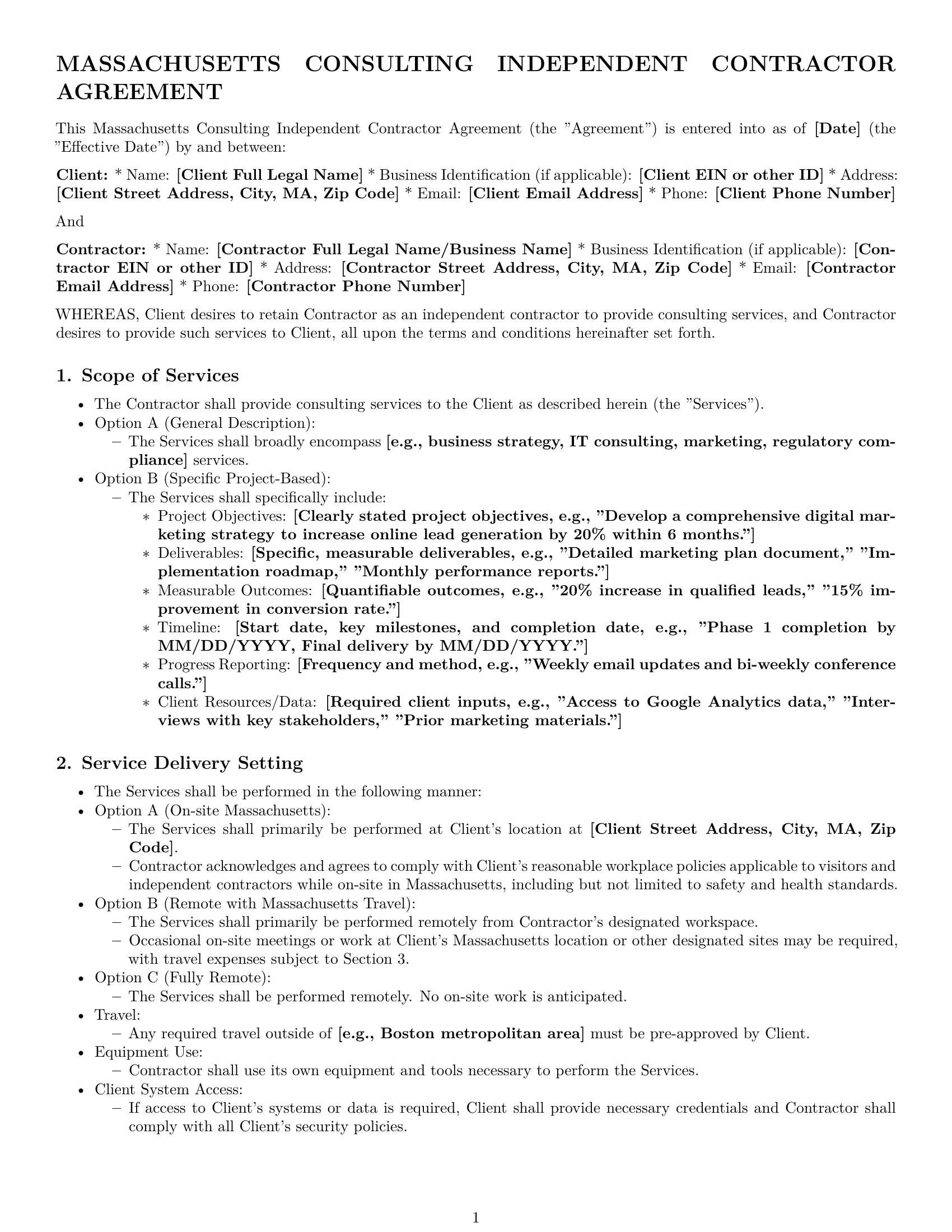 Preview page 1 of Pro Massachusetts consulting independent contractor agreement template