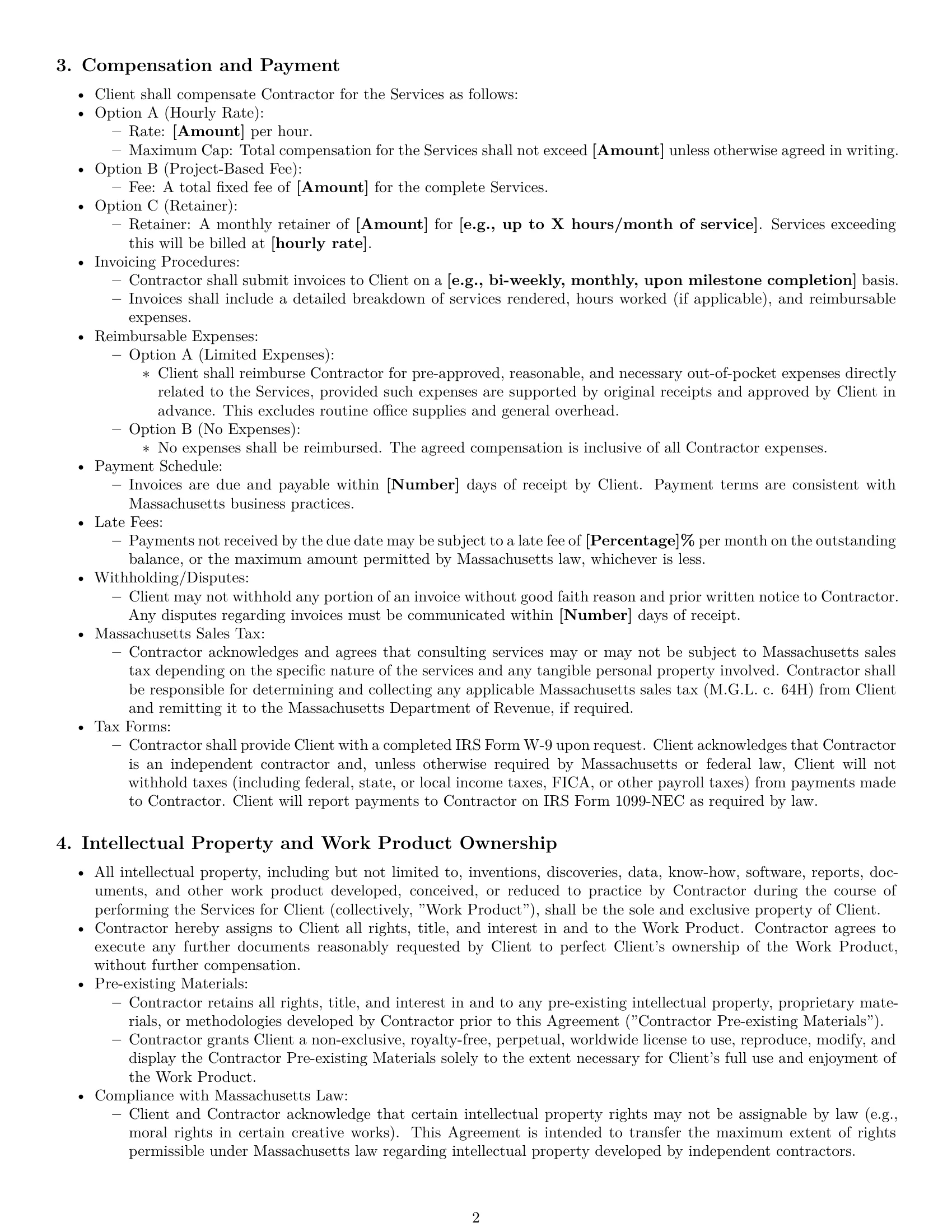 Preview page 2 of Pro Massachusetts consulting independent contractor agreement template