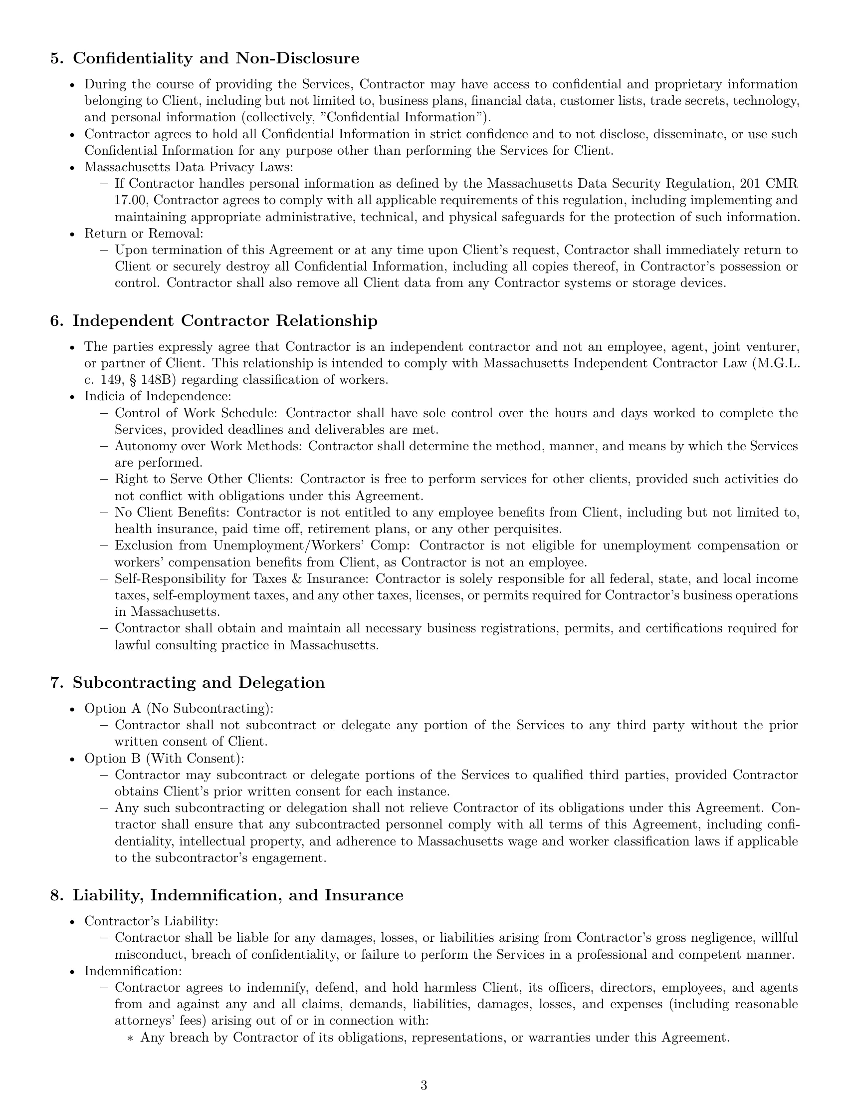 Preview page 3 of Pro Massachusetts consulting independent contractor agreement template