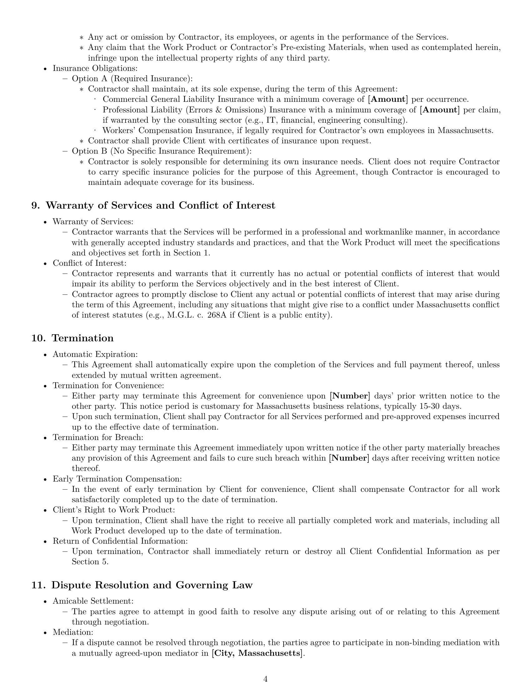 Preview page 4 of Pro Massachusetts consulting independent contractor agreement template