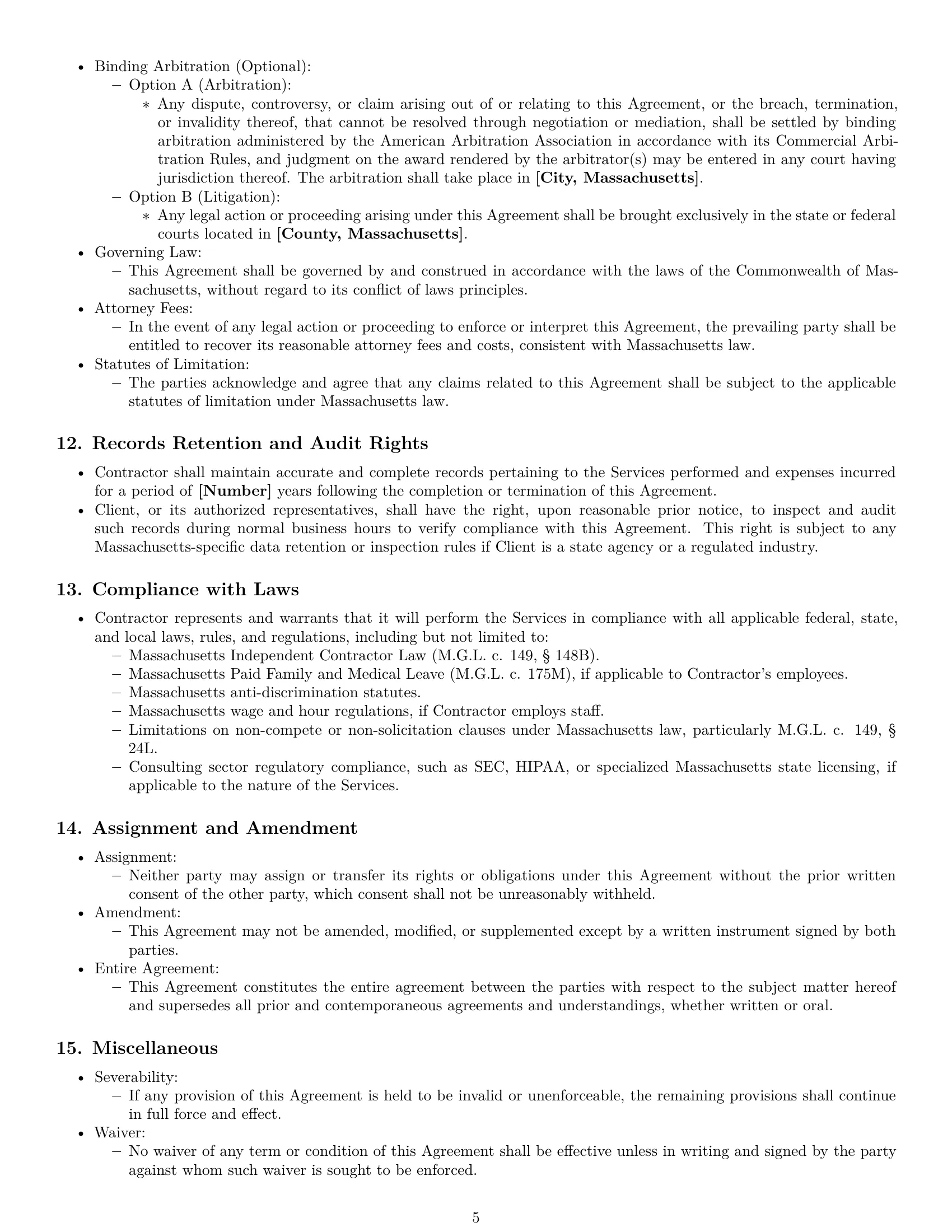 Preview page 5 of Pro Massachusetts consulting independent contractor agreement template