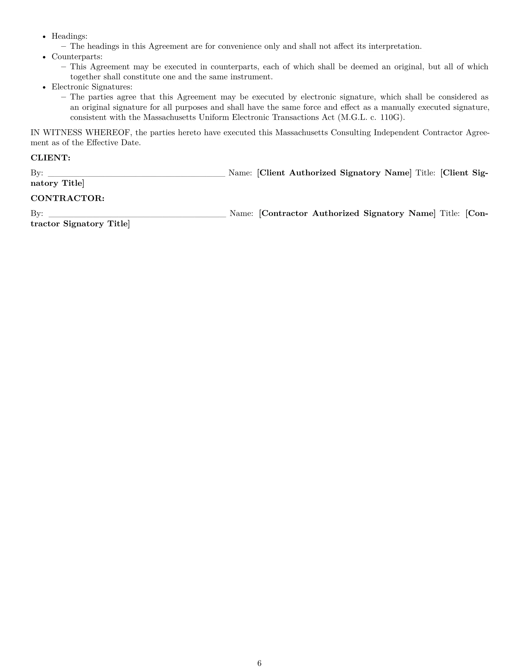 Preview page 6 of Pro Massachusetts consulting independent contractor agreement template