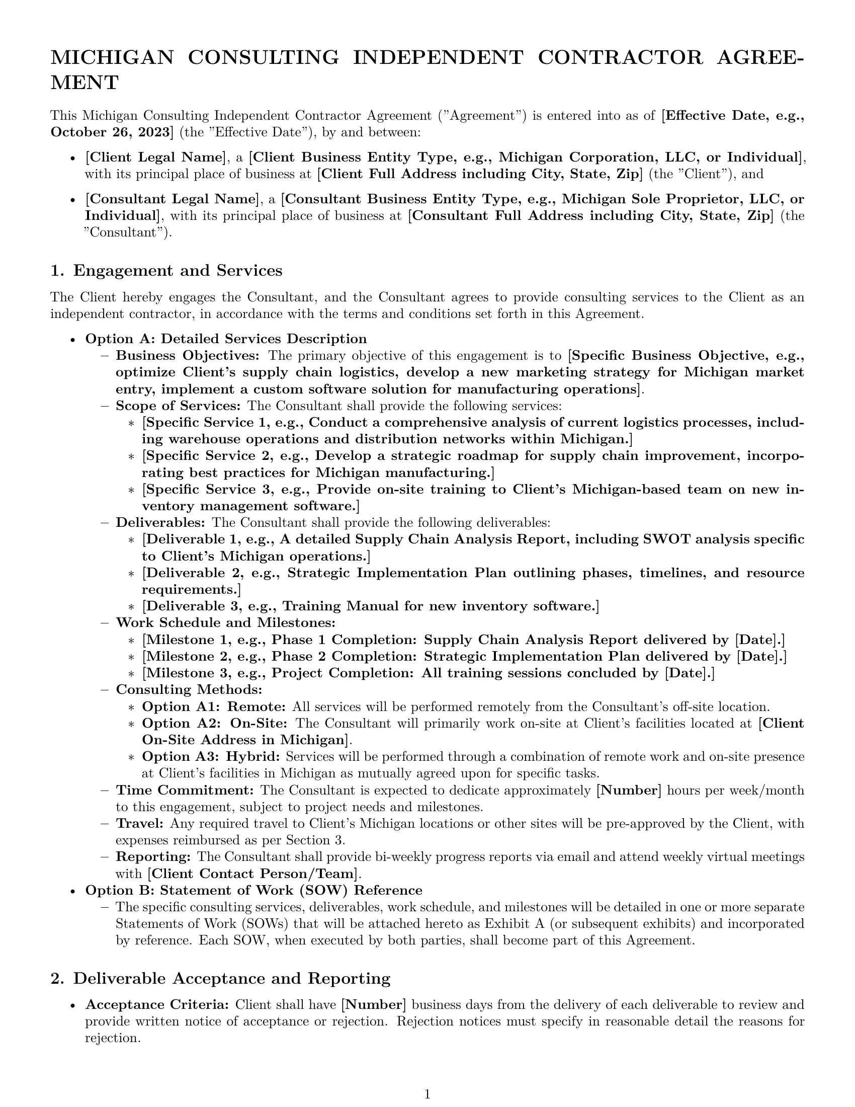 Preview page 1 of Pro Michigan consulting independent contractor agreement template