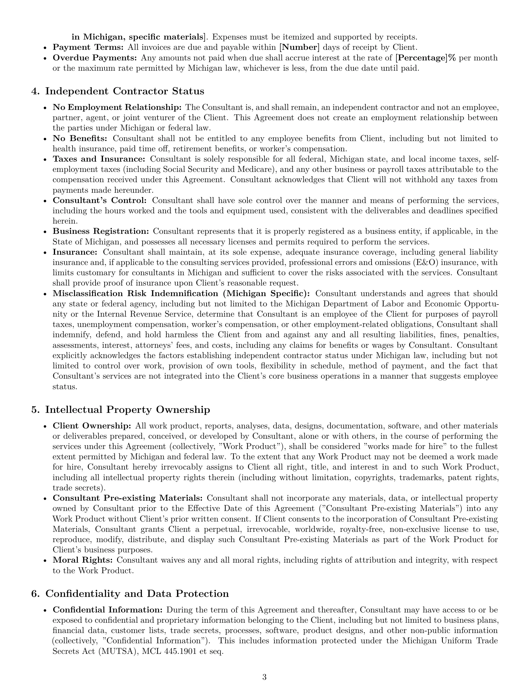 Preview page 3 of Pro Michigan consulting independent contractor agreement template