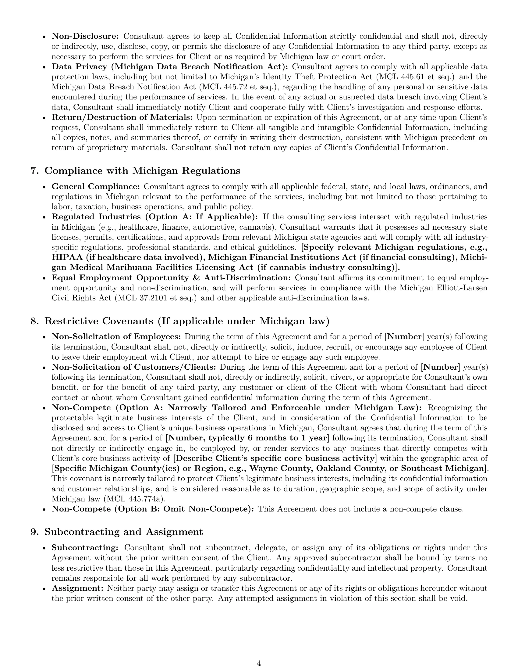 Preview page 4 of Pro Michigan consulting independent contractor agreement template