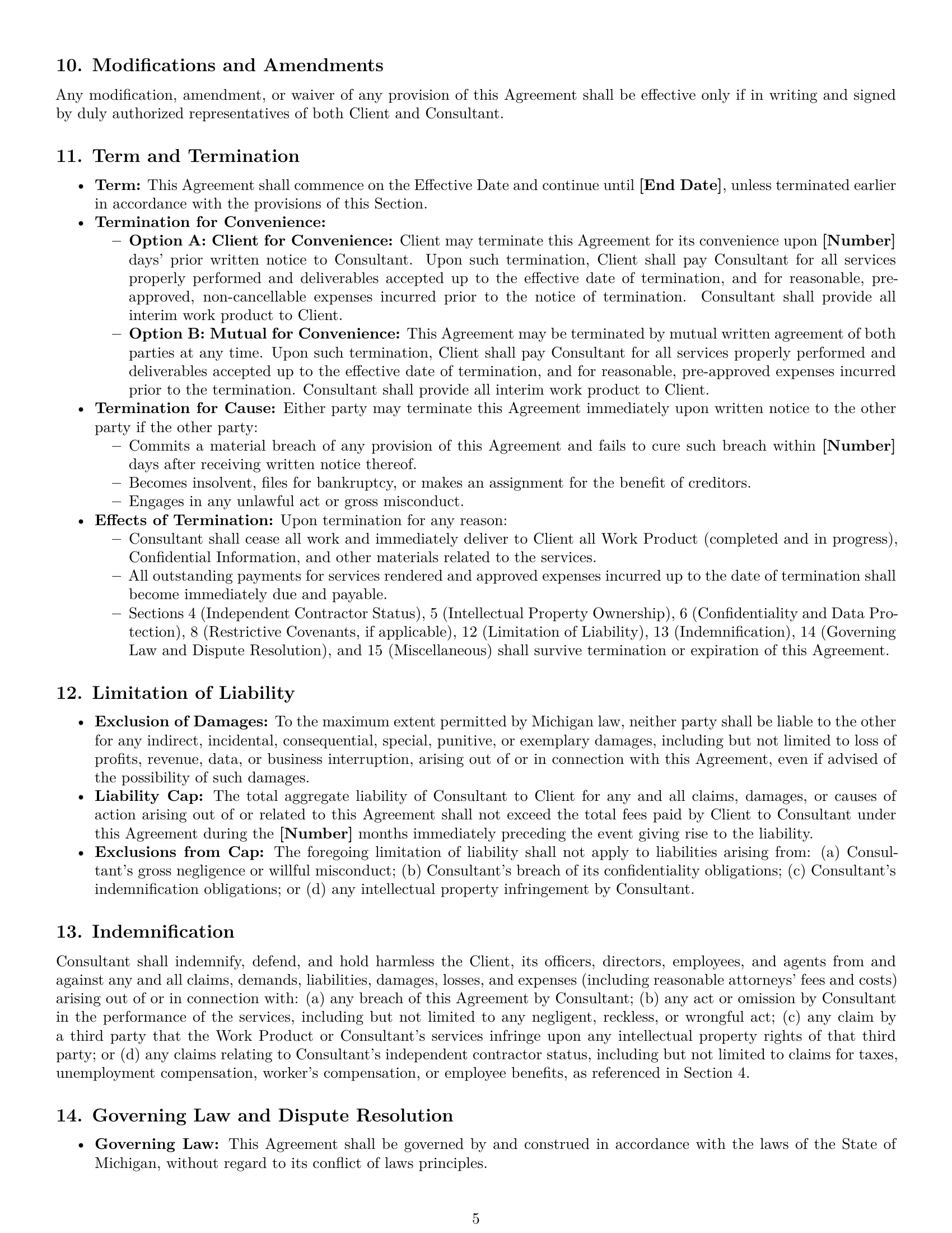 Preview page 5 of Pro Michigan consulting independent contractor agreement template