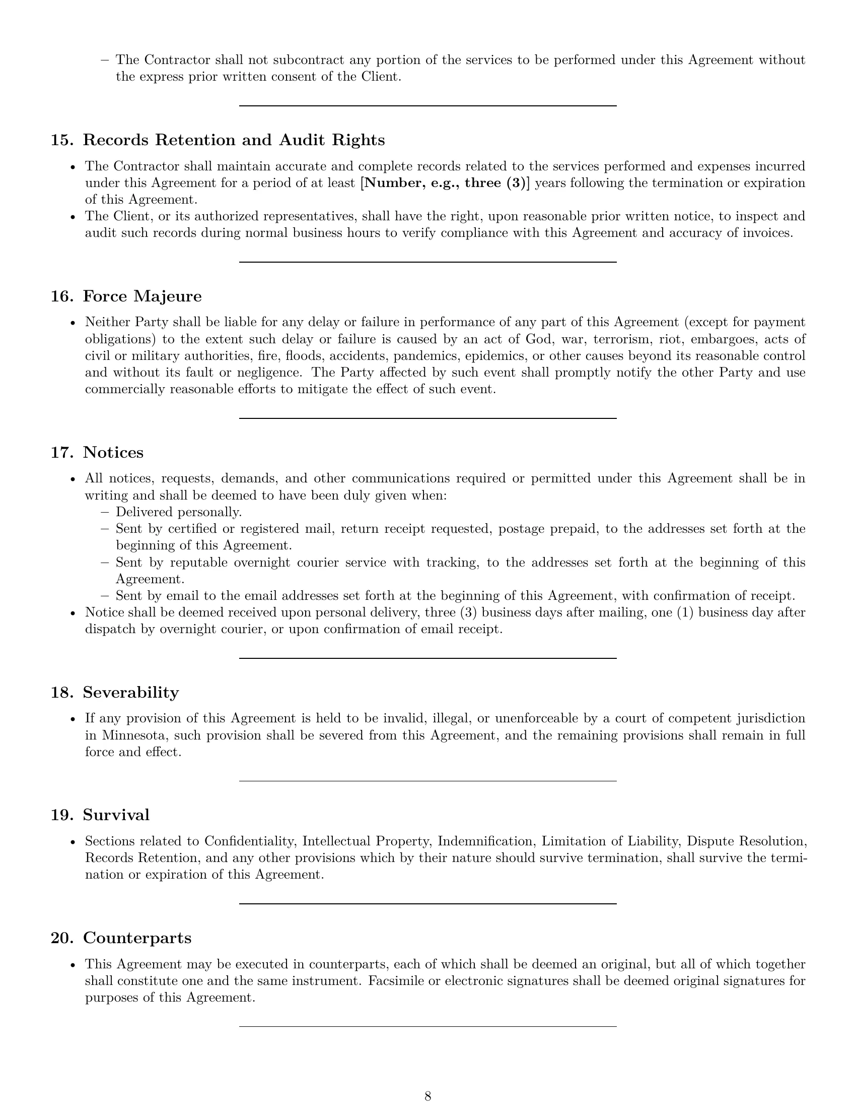 Preview page 8 of Pro Minnesota consulting independent contractor agreement template