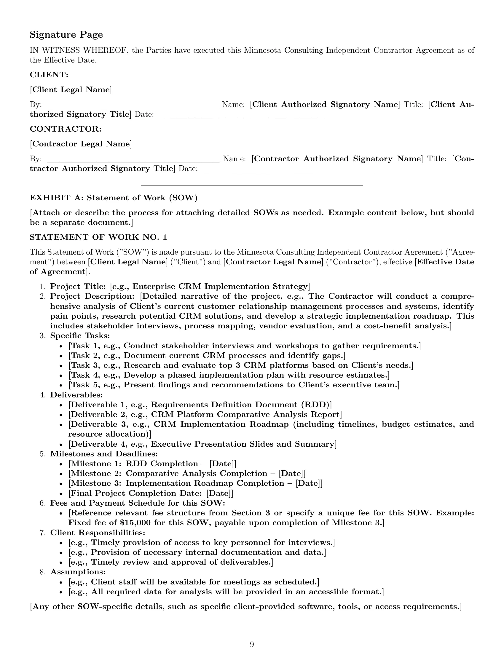 Preview page 9 of Pro Minnesota consulting independent contractor agreement template