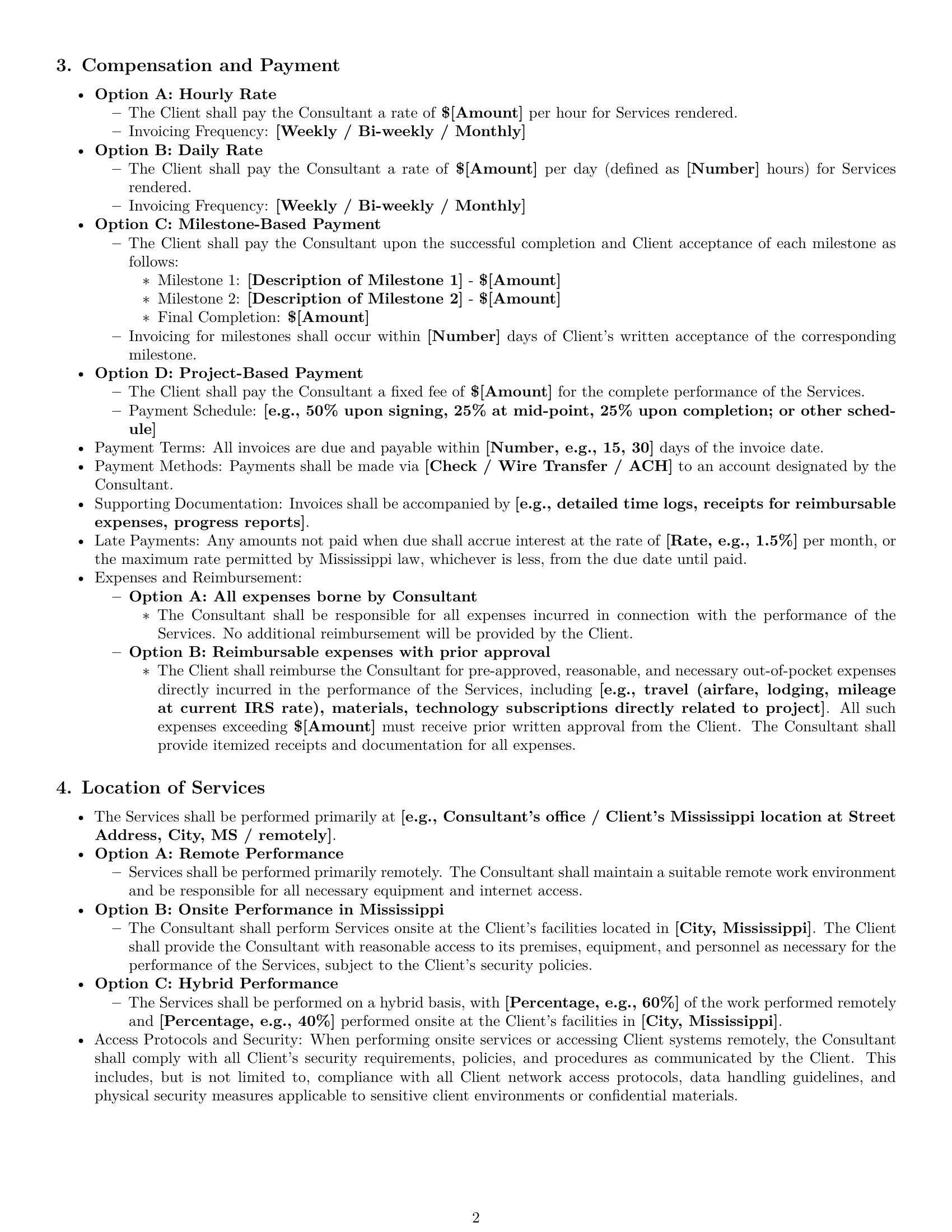 Preview page 2 of Pro Mississippi consulting independent contractor agreement template