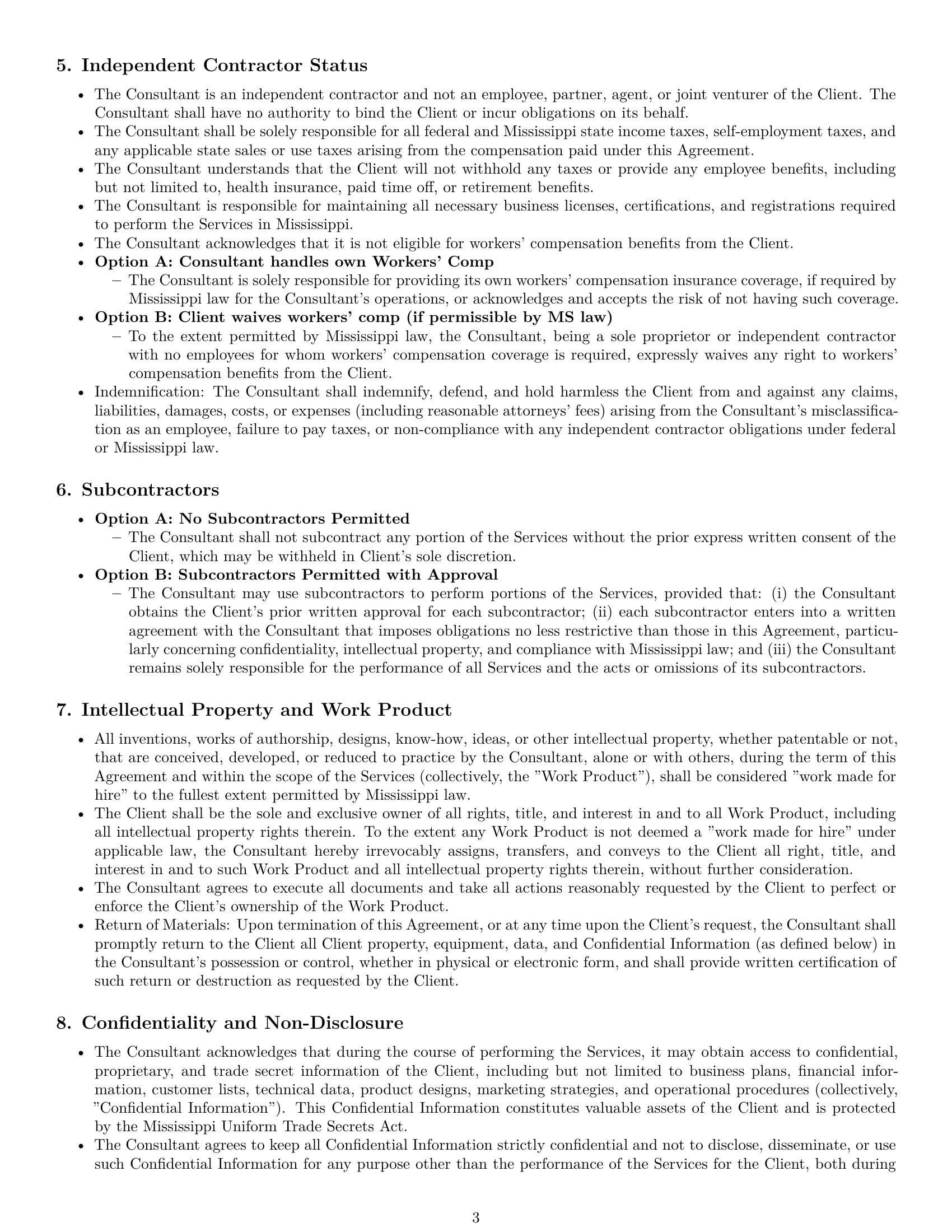 Preview page 3 of Pro Mississippi consulting independent contractor agreement template