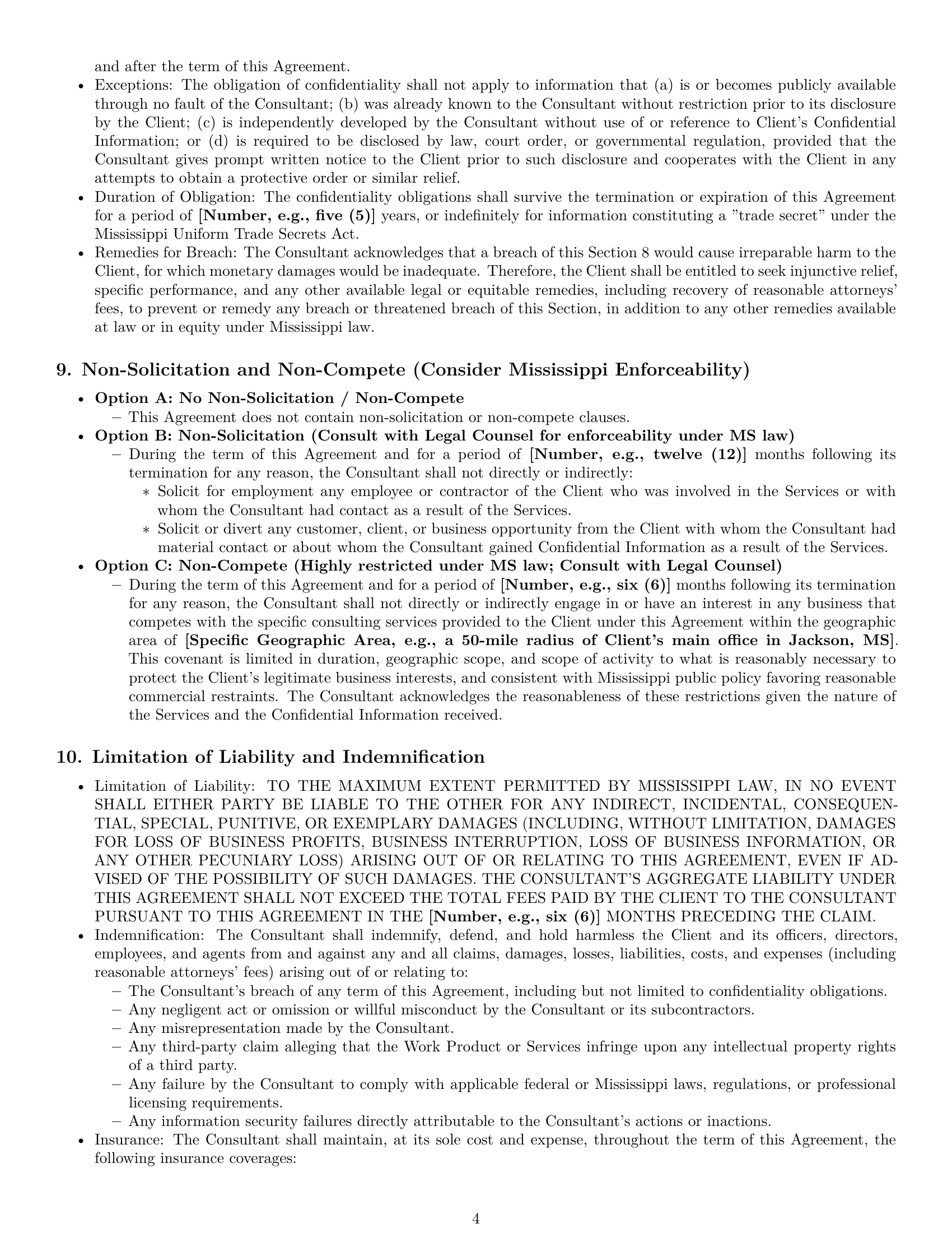 Preview page 4 of Pro Mississippi consulting independent contractor agreement template