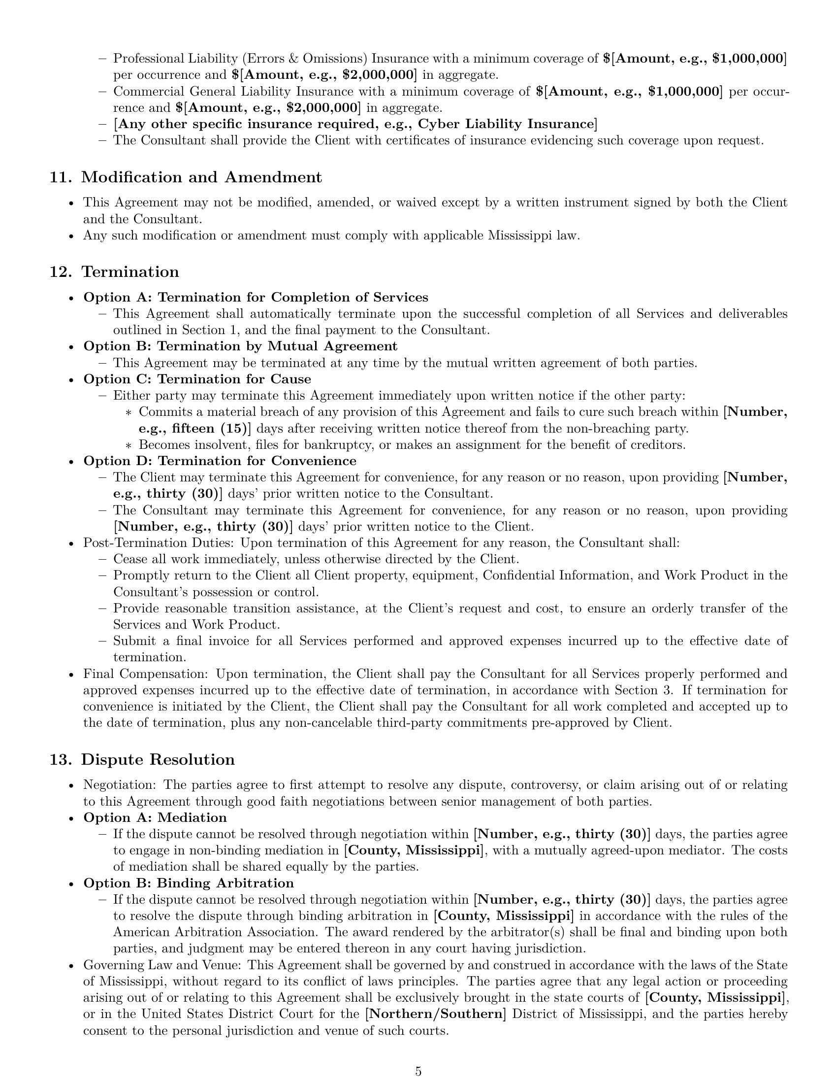 Preview page 5 of Pro Mississippi consulting independent contractor agreement template