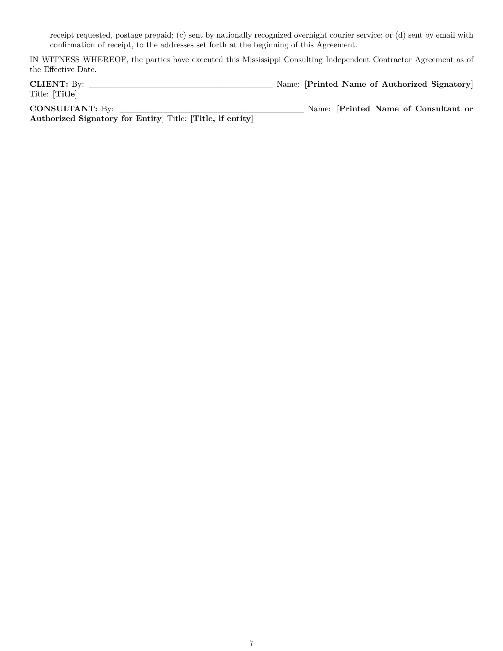 Preview page 7 of Pro Mississippi consulting independent contractor agreement template
