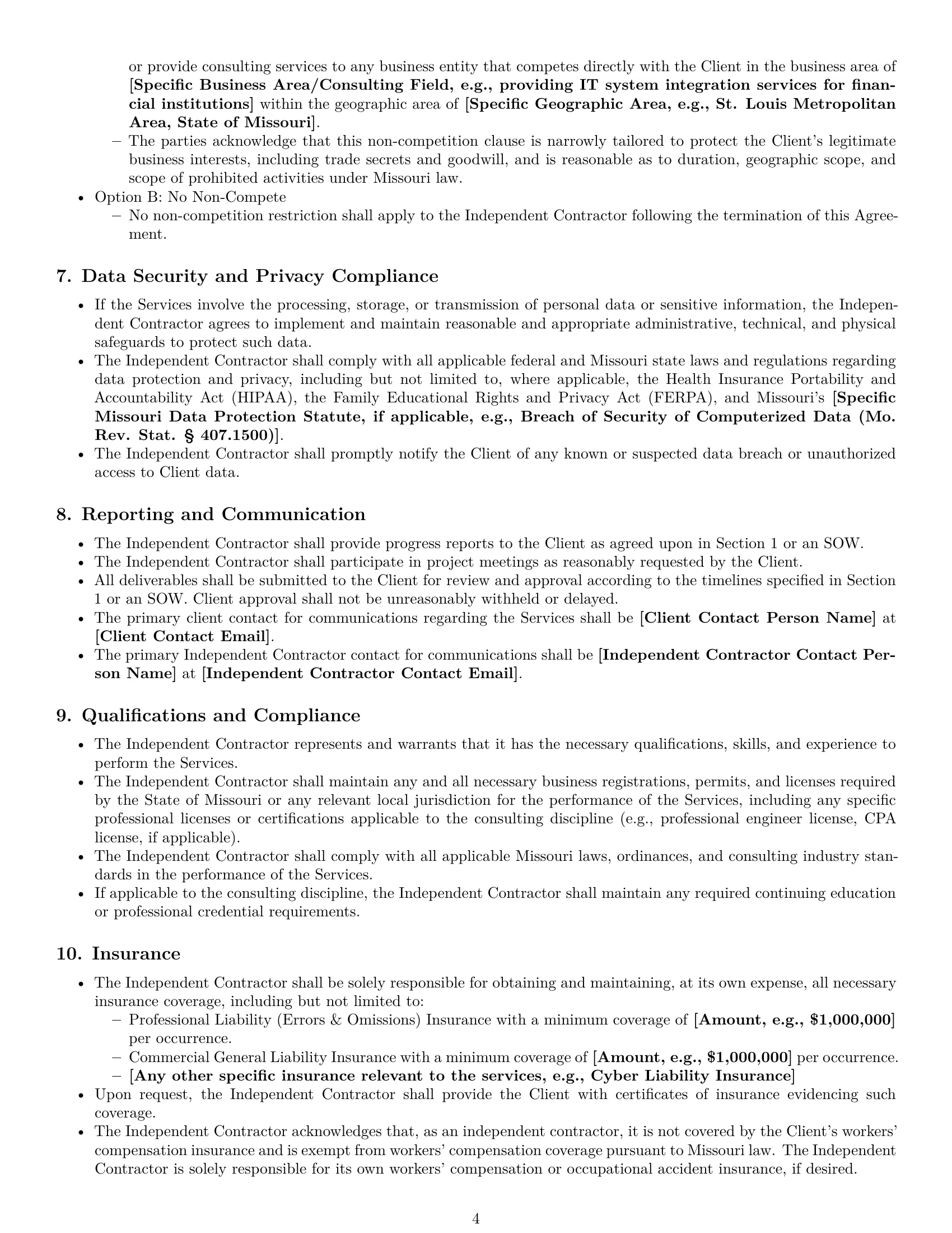 Preview page 4 of Pro Missouri consulting independent contractor agreement template