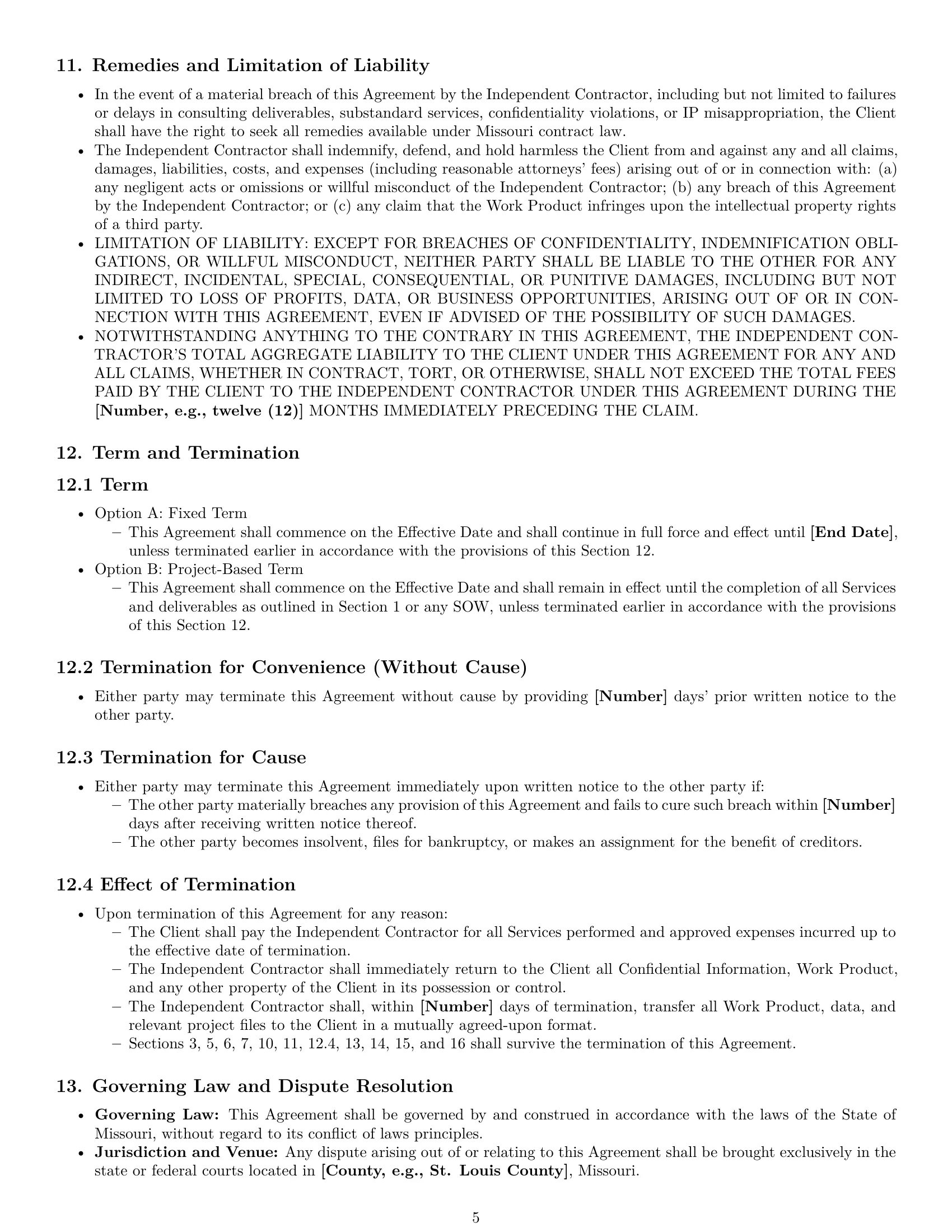 Preview page 5 of Pro Missouri consulting independent contractor agreement template