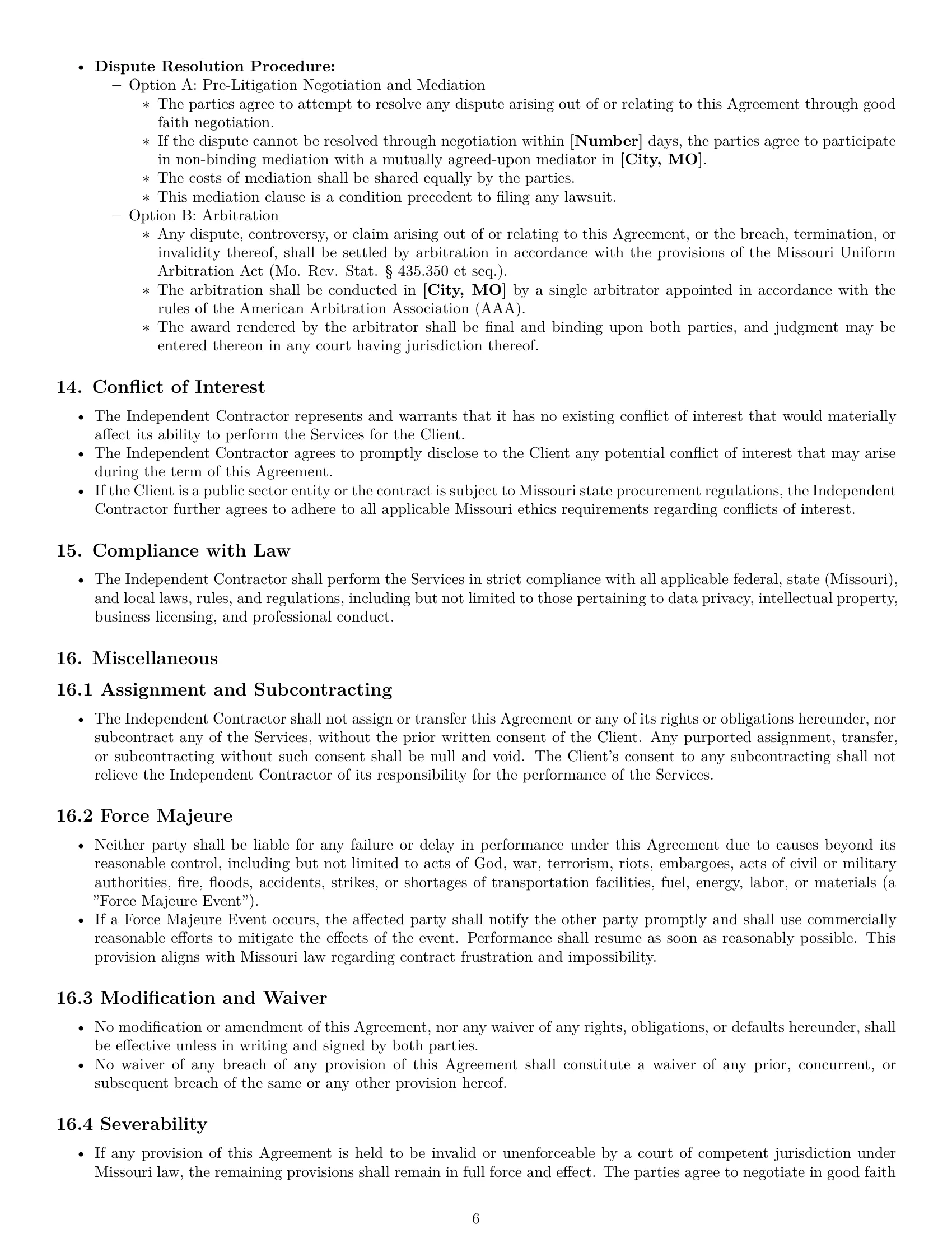 Preview page 6 of Pro Missouri consulting independent contractor agreement template