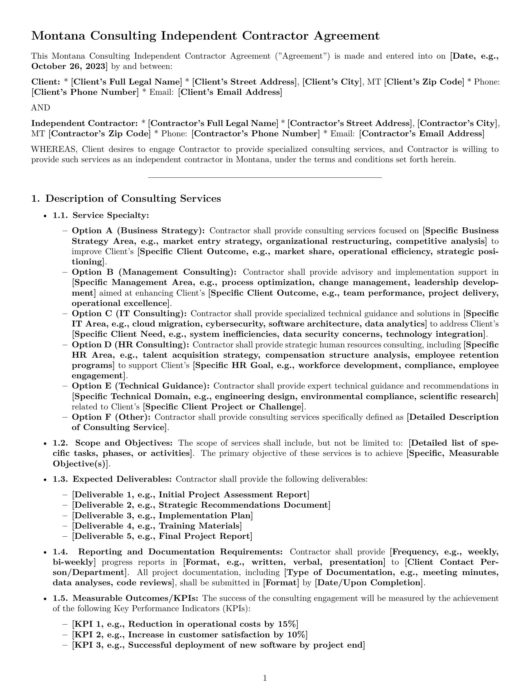 Preview page 1 of Pro Montana consulting independent contractor agreement template