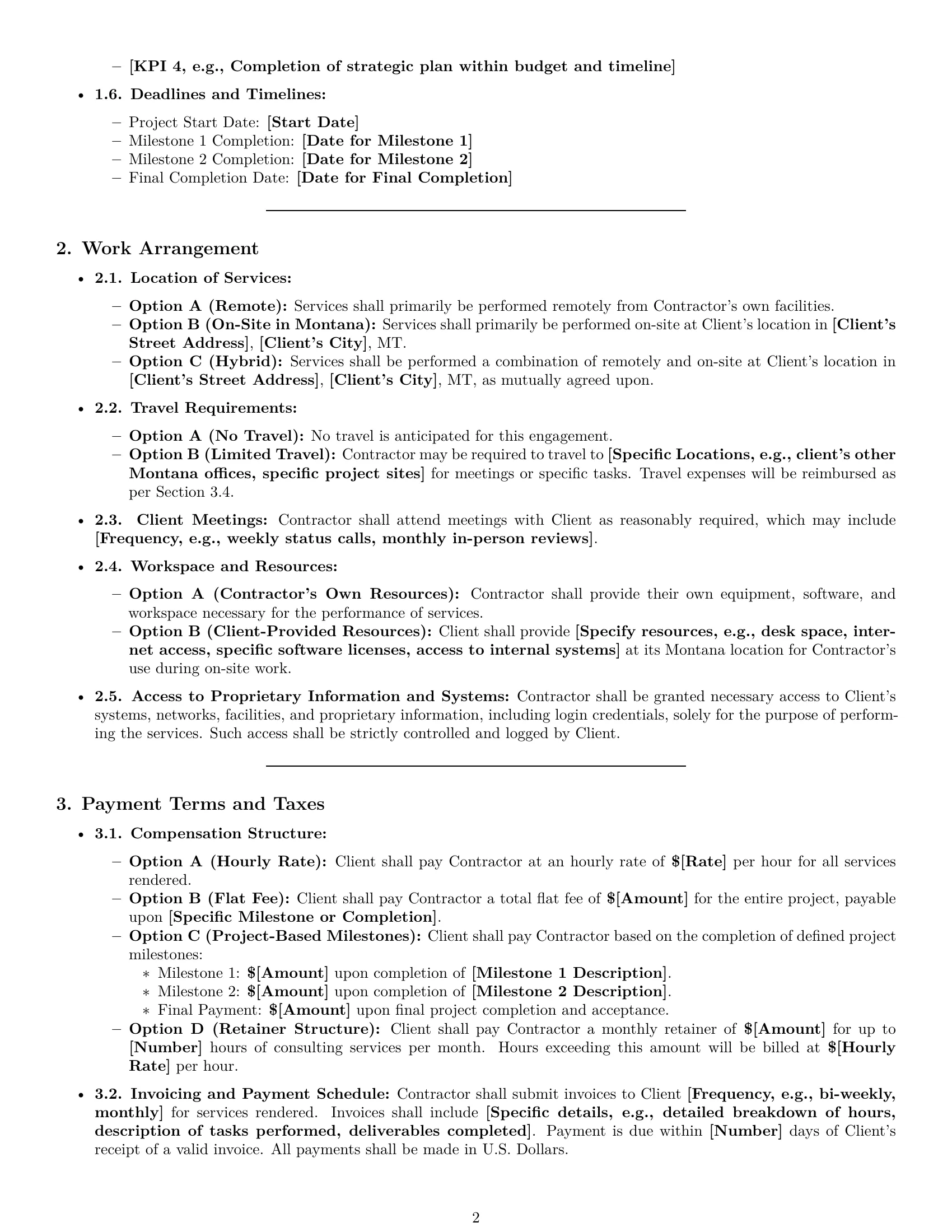 Preview page 2 of Pro Montana consulting independent contractor agreement template