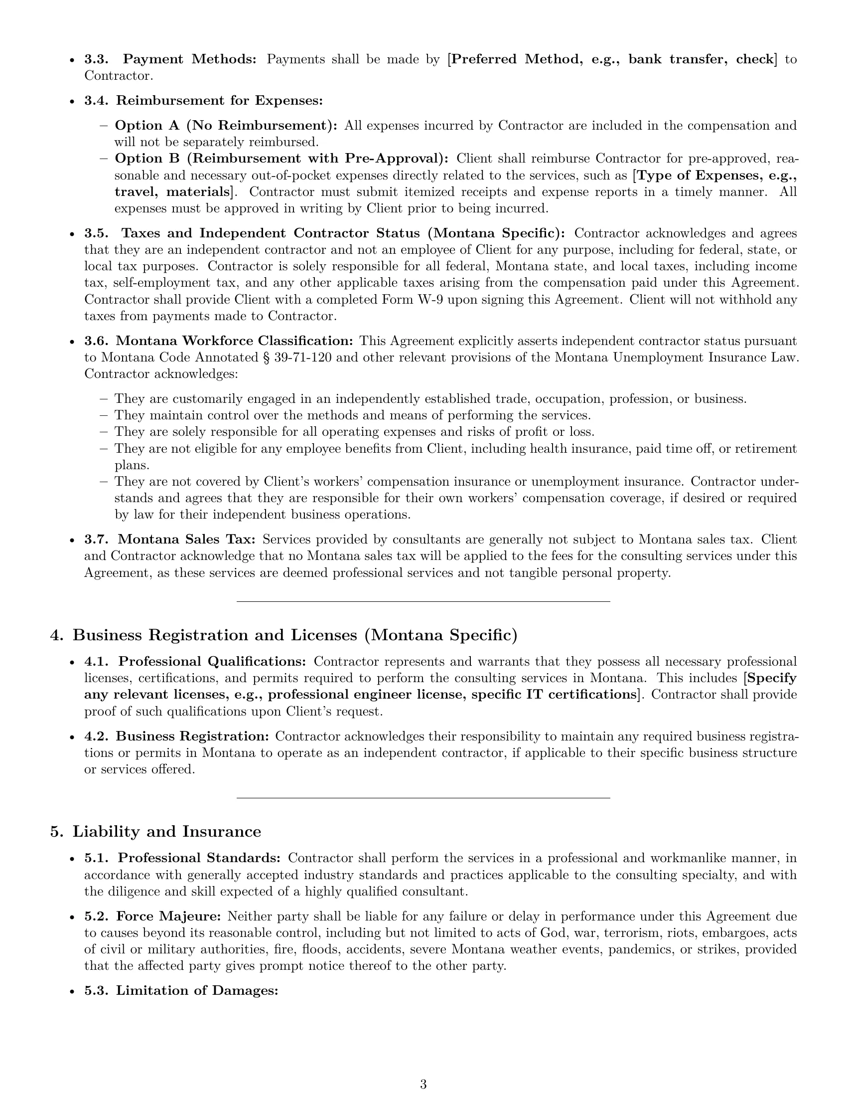 Preview page 3 of Pro Montana consulting independent contractor agreement template
