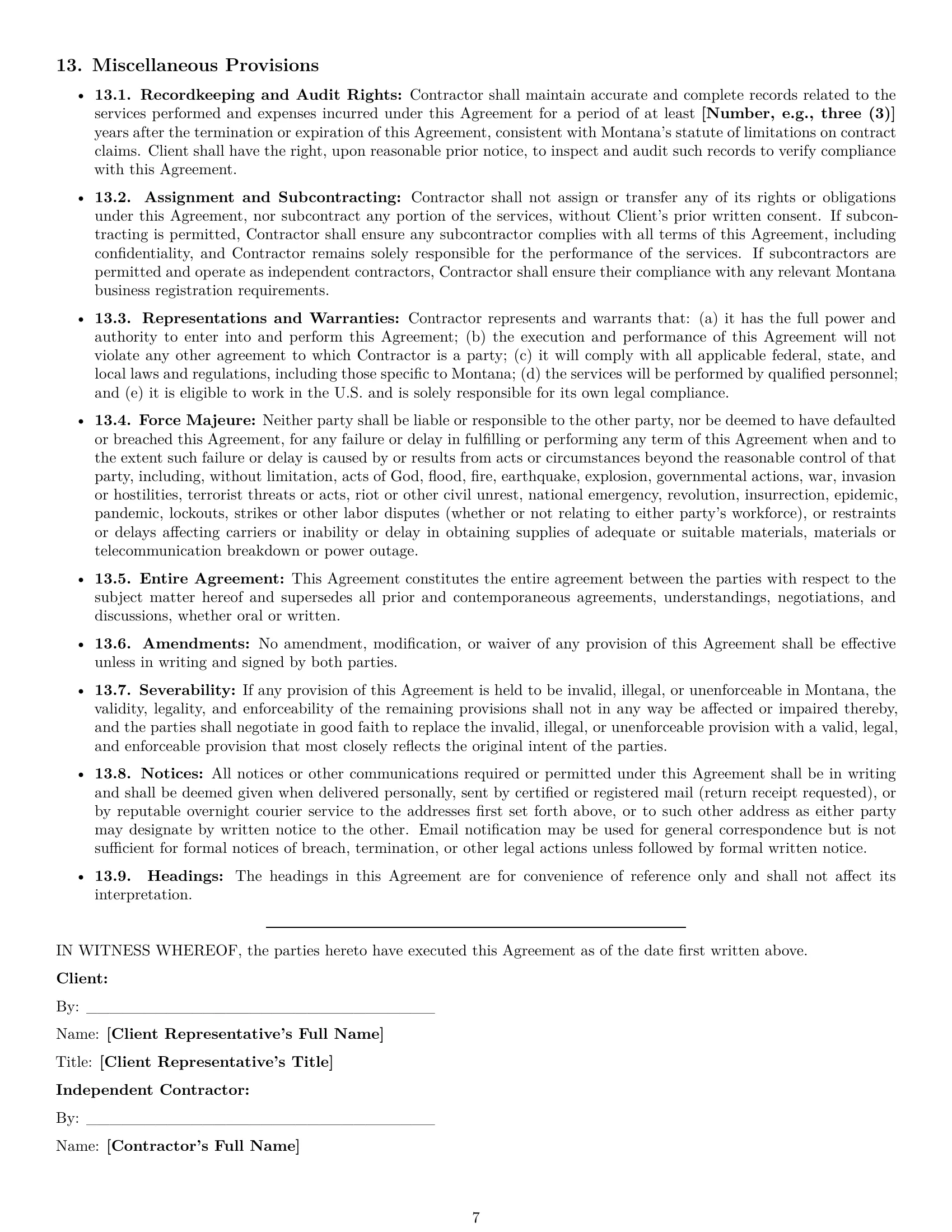 Preview page 7 of Pro Montana consulting independent contractor agreement template