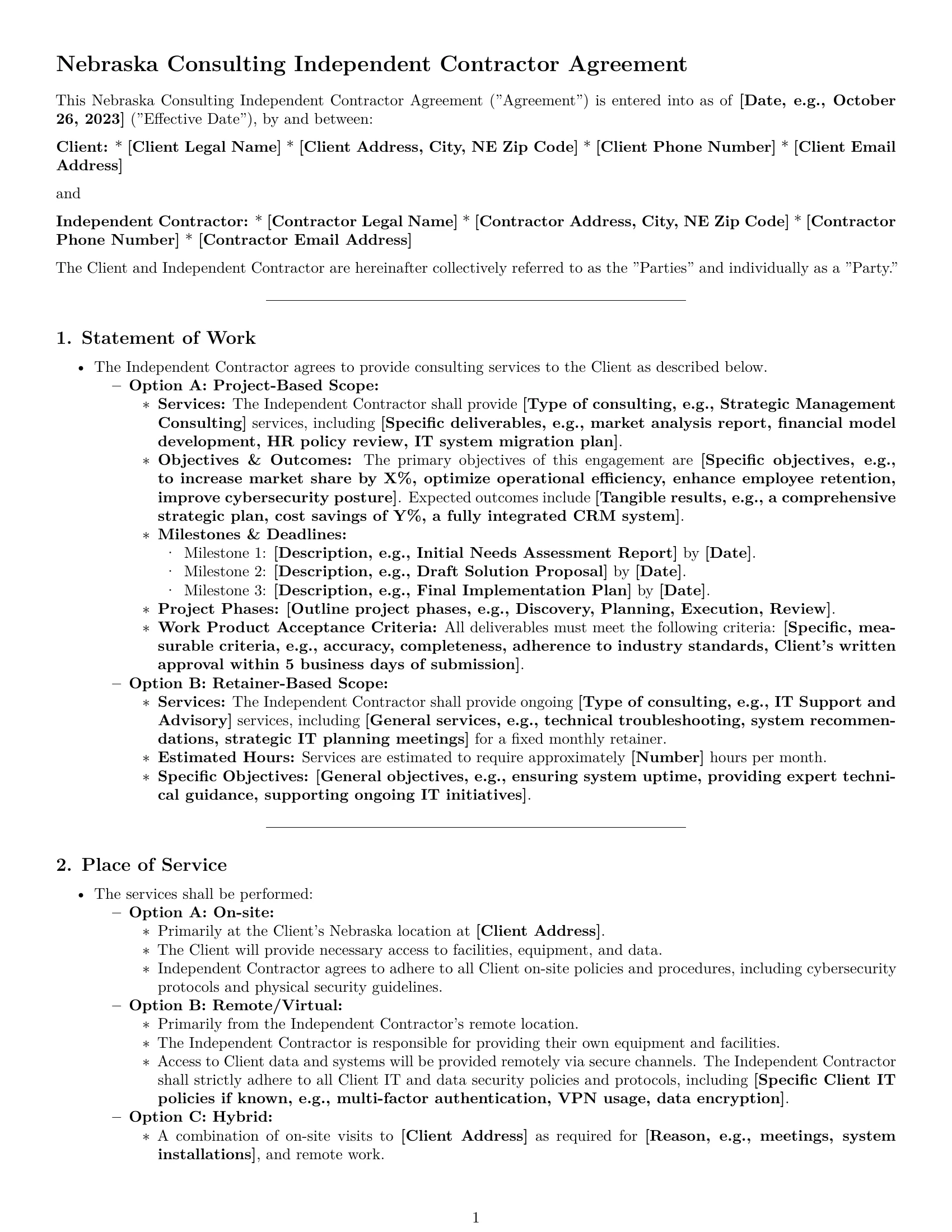 Preview page 1 of Pro Nebraska consulting independent contractor agreement template