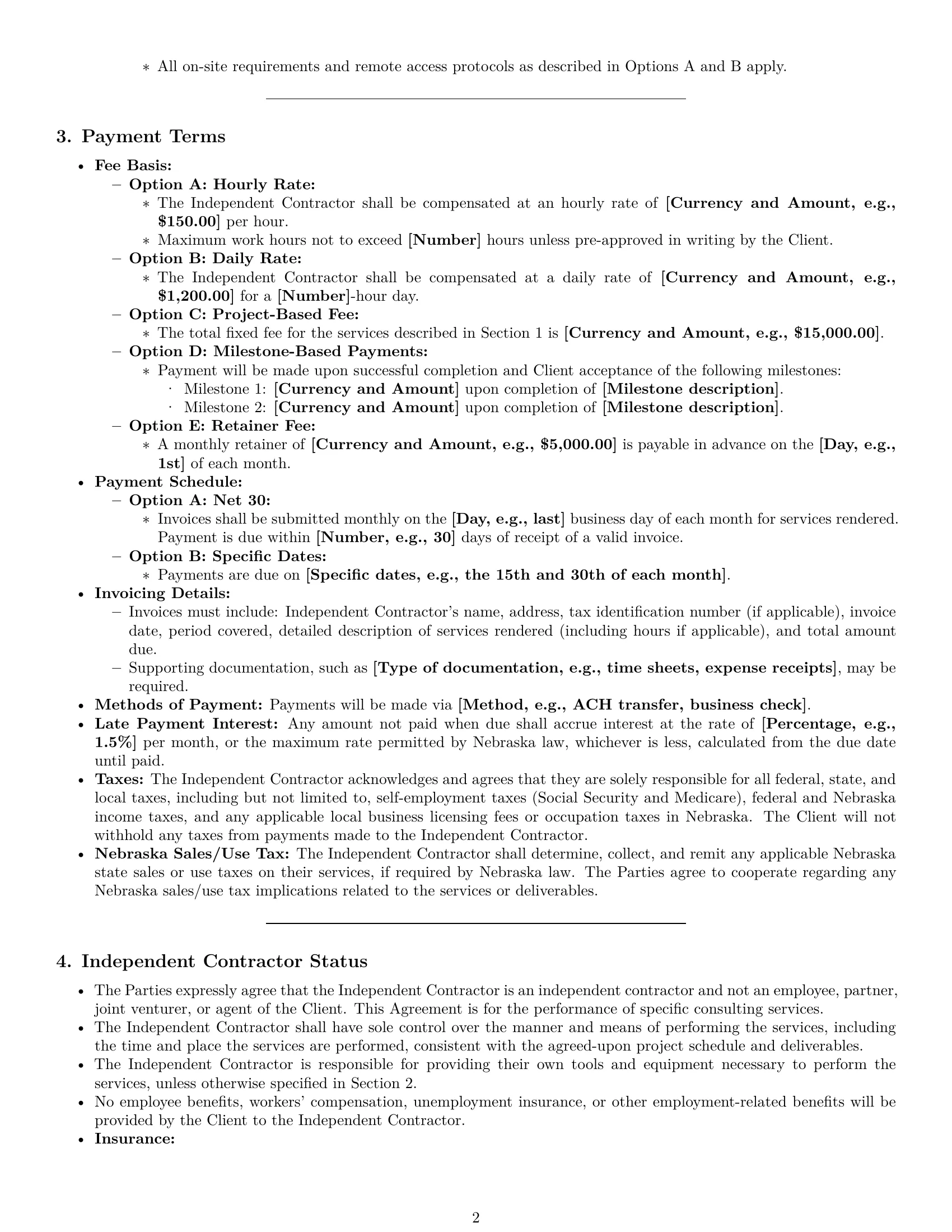 Preview page 2 of Pro Nebraska consulting independent contractor agreement template