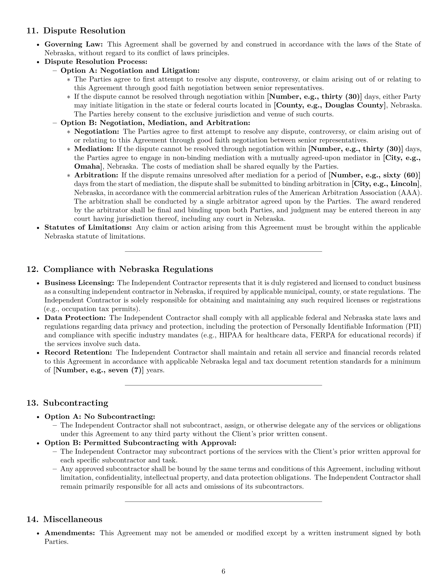Preview page 6 of Pro Nebraska consulting independent contractor agreement template