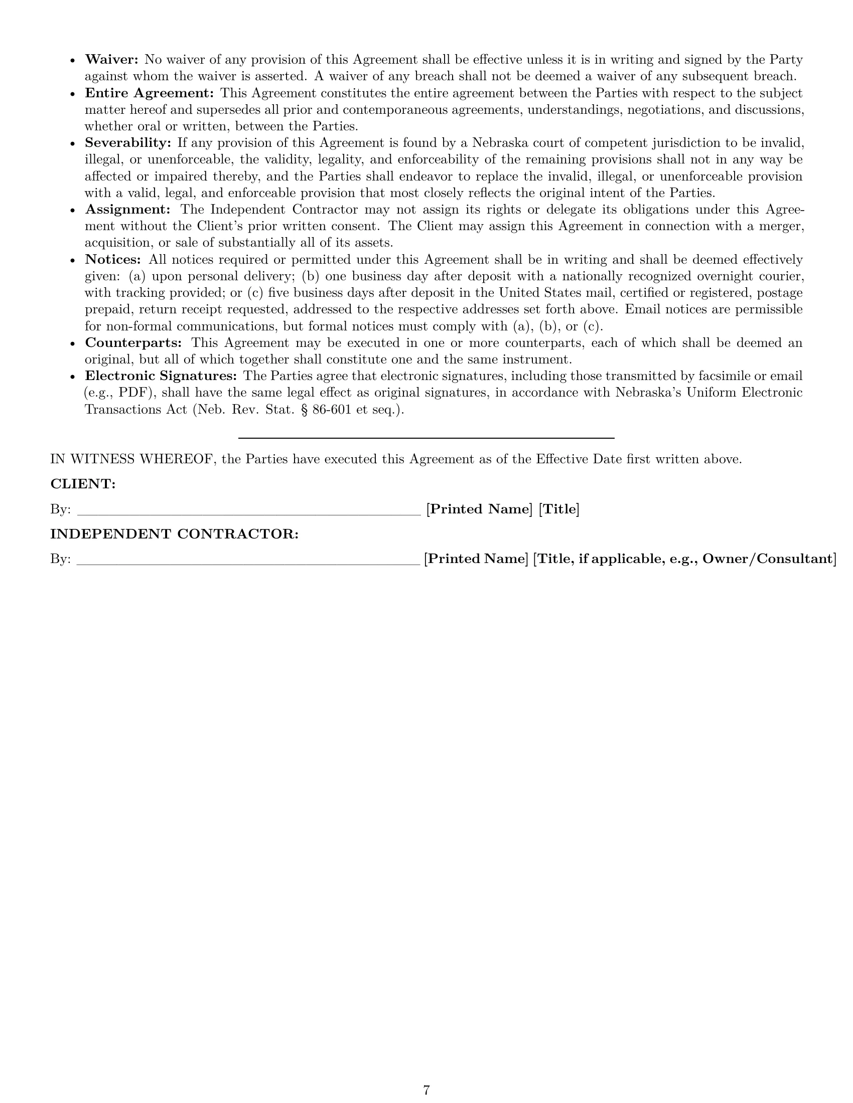 Preview page 7 of Pro Nebraska consulting independent contractor agreement template