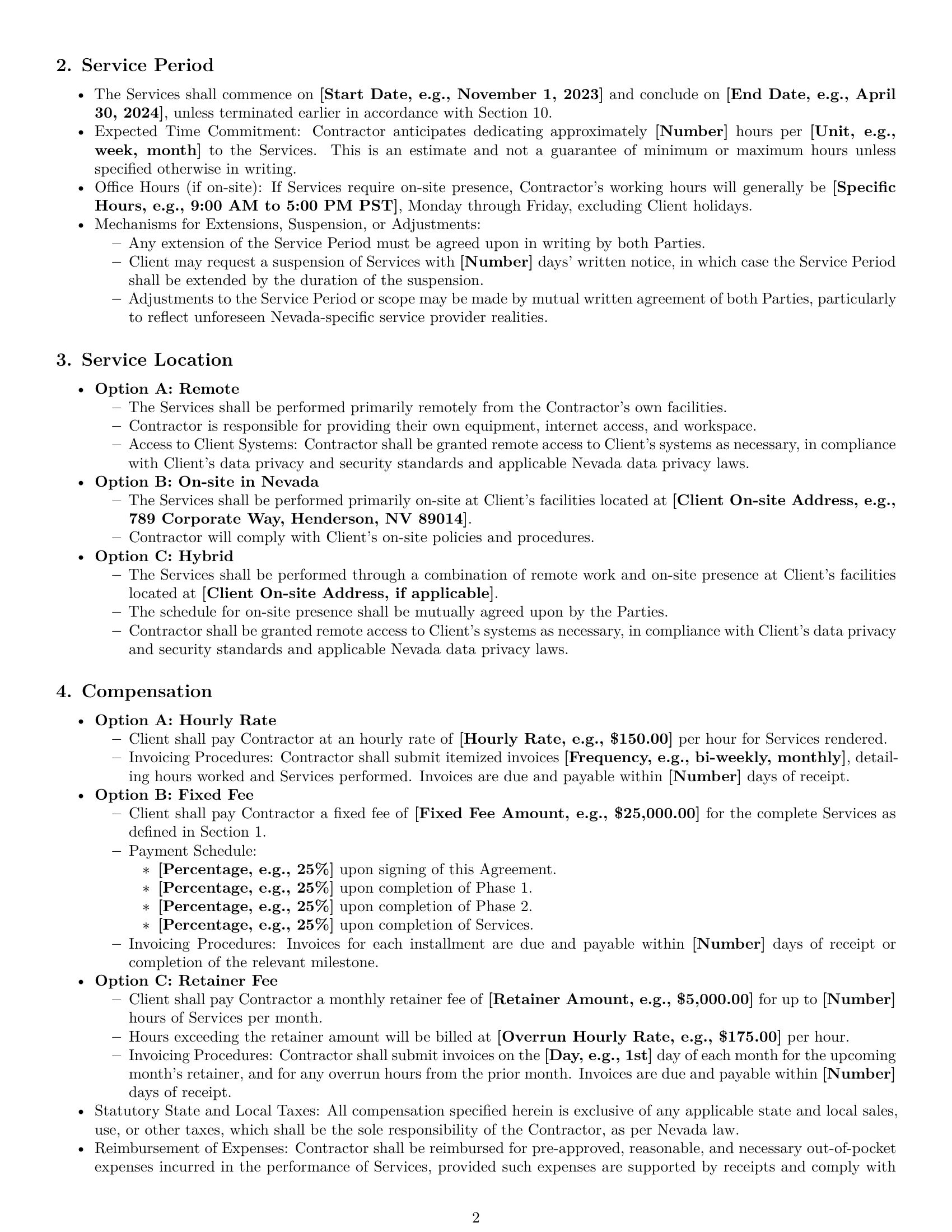 Preview page 2 of Pro Nevada consulting independent contractor agreement template