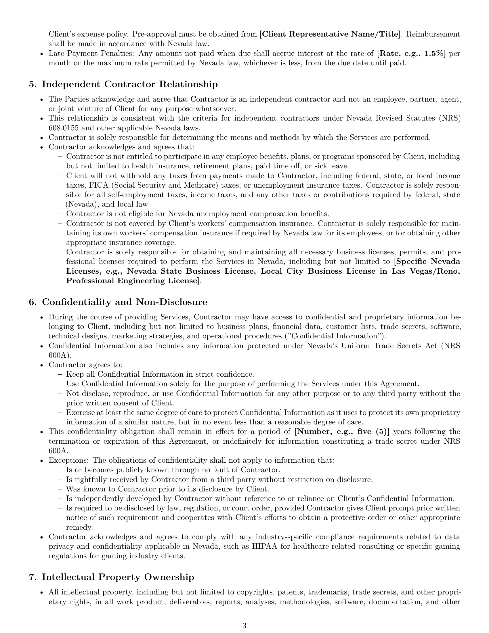 Preview page 3 of Pro Nevada consulting independent contractor agreement template