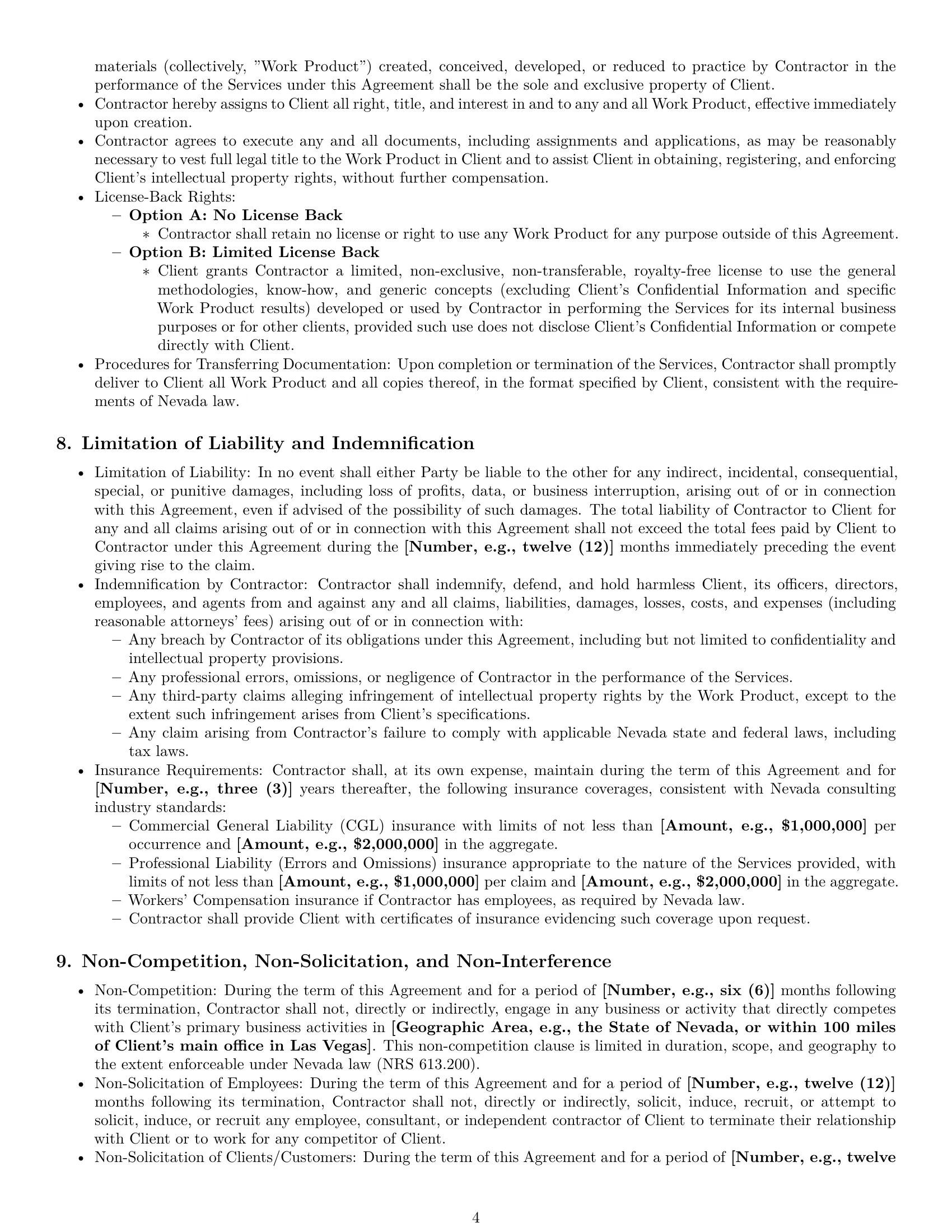 Preview page 4 of Pro Nevada consulting independent contractor agreement template