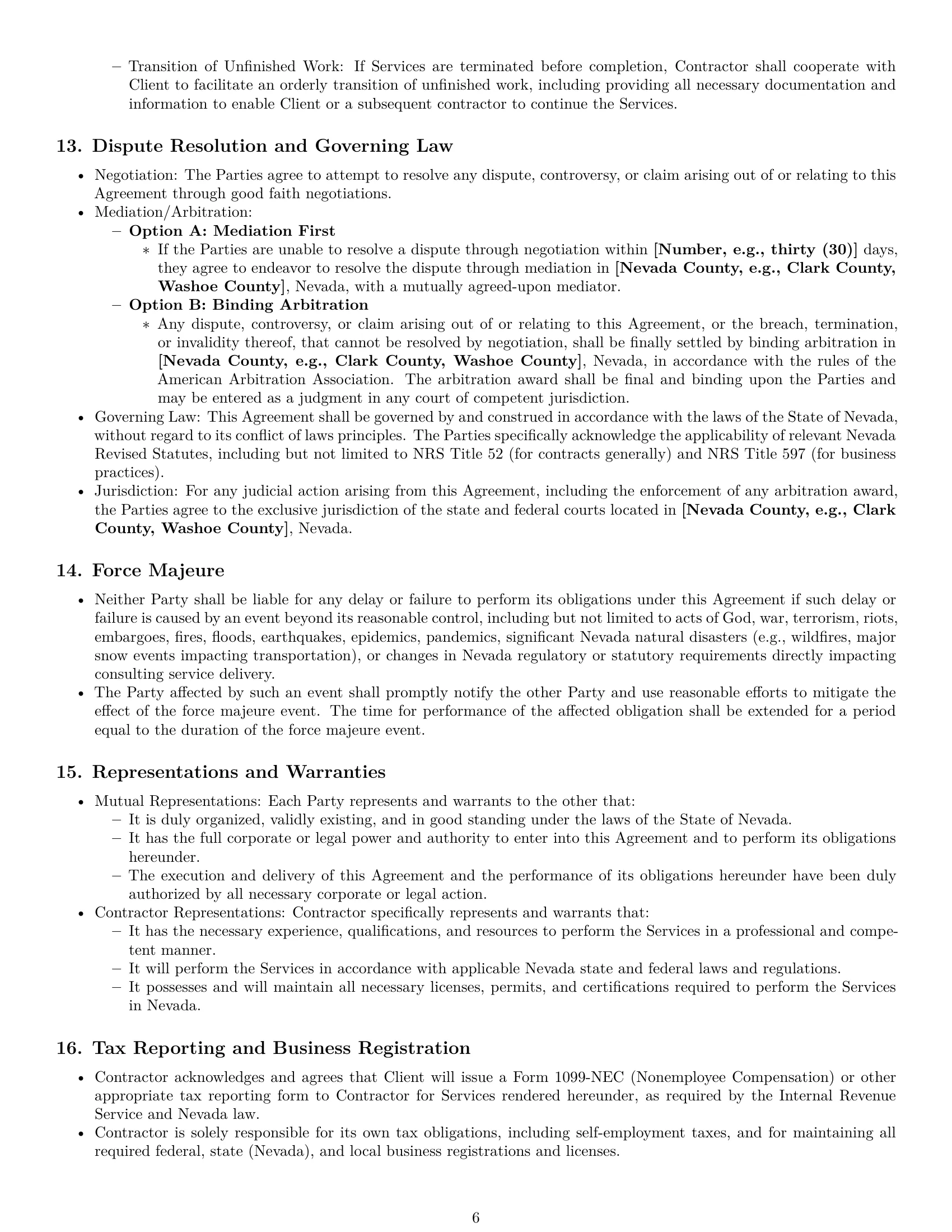 Preview page 6 of Pro Nevada consulting independent contractor agreement template
