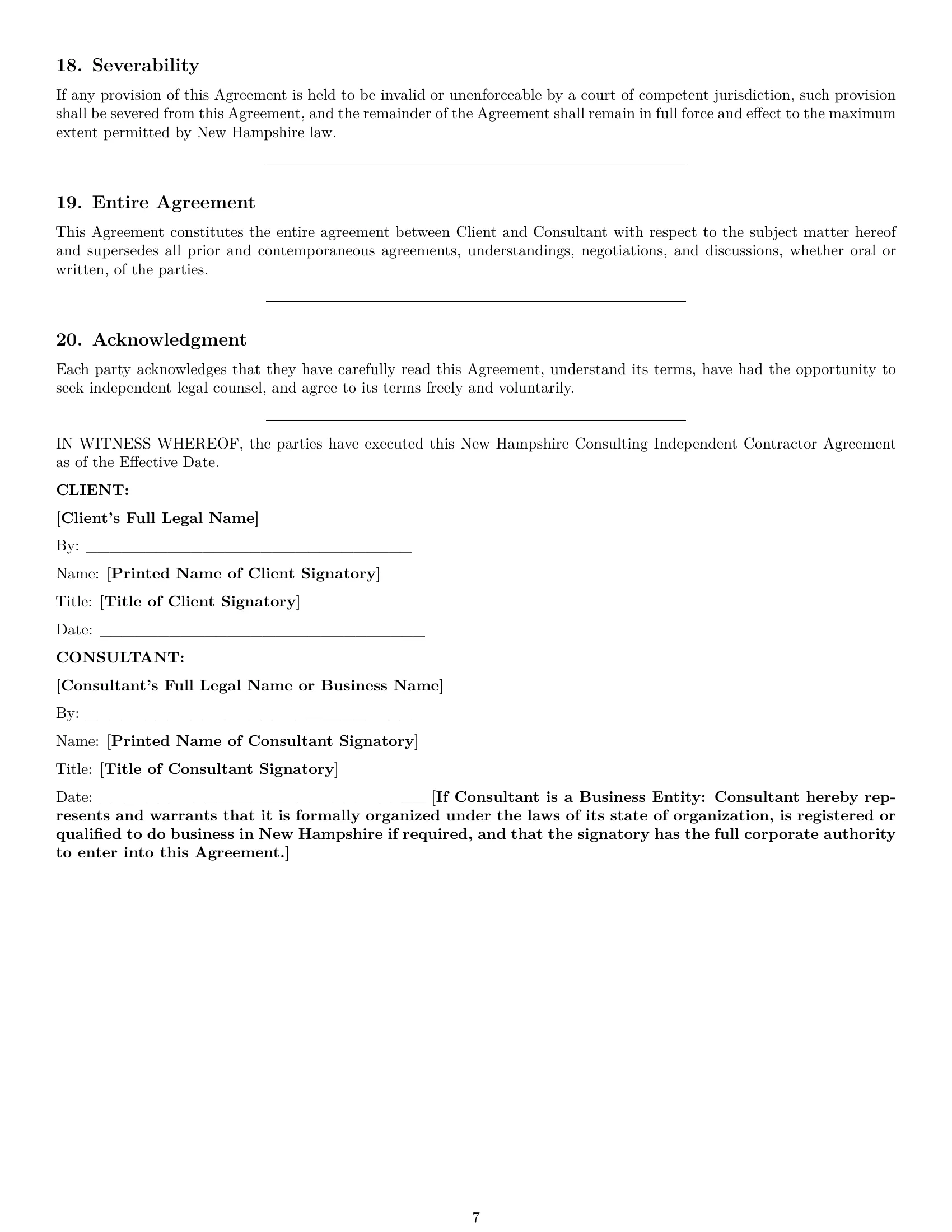 Preview page 7 of Pro New Hampshire consulting independent contractor agreement template