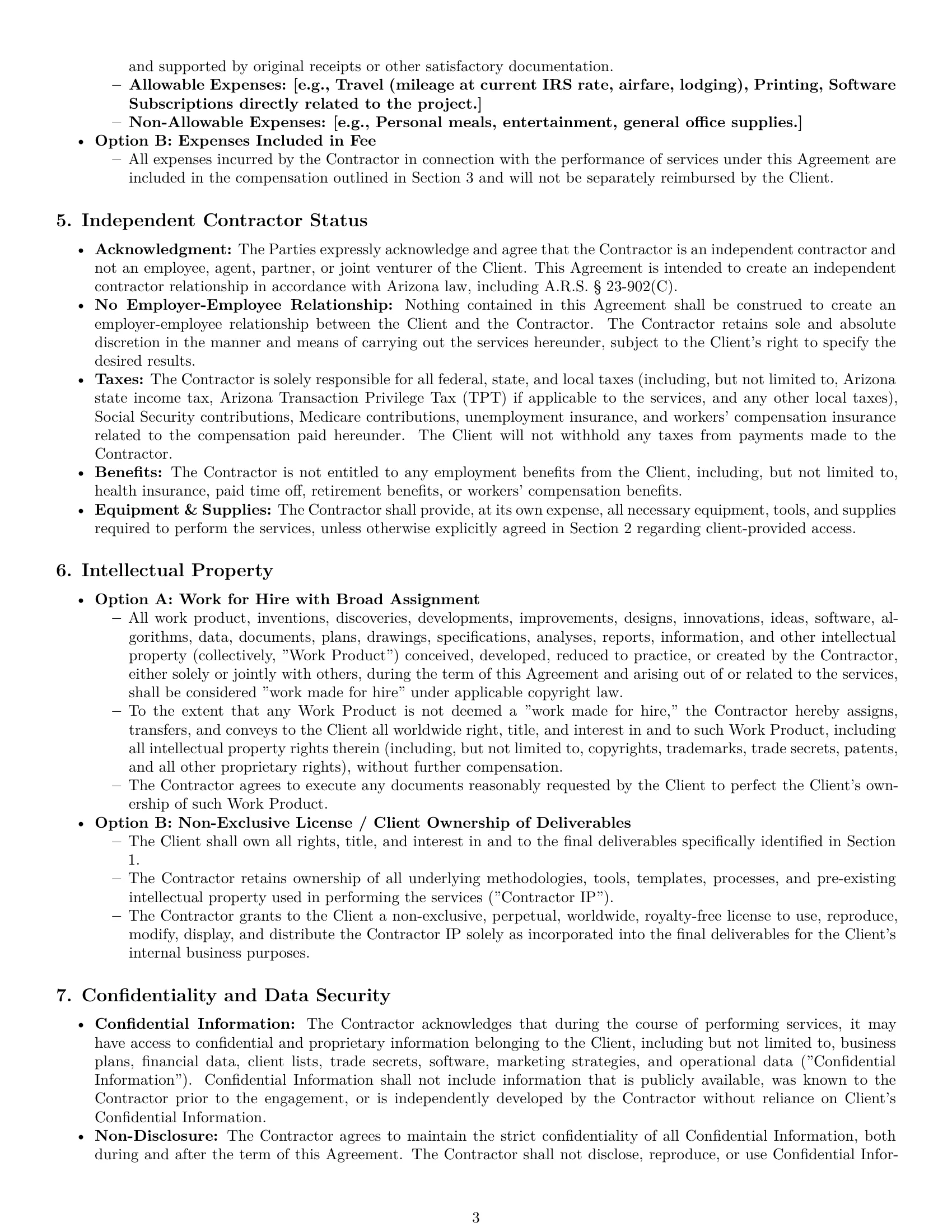 Preview page 3 of Pro Arizona consulting independent contractor agreement template