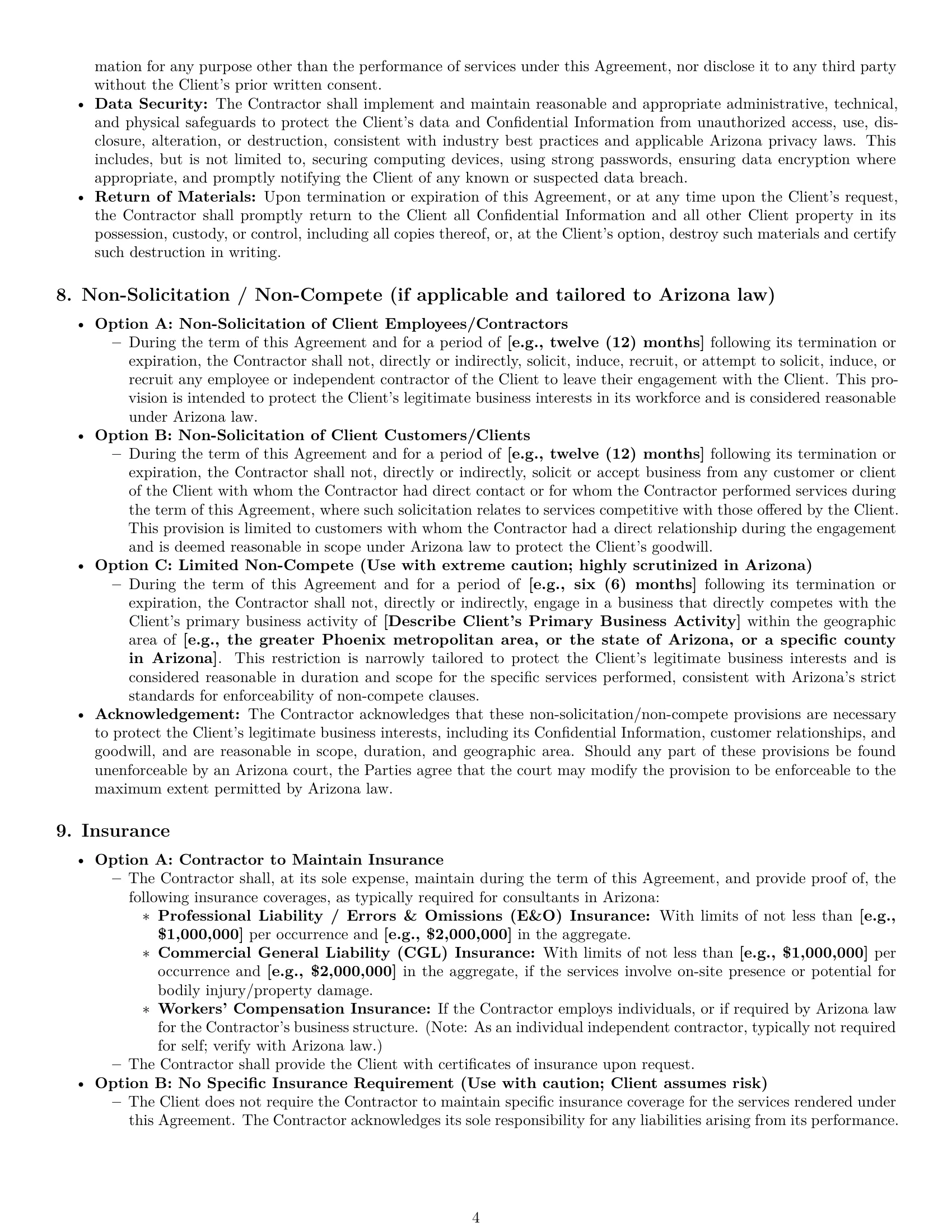 Preview page 4 of Pro Arizona consulting independent contractor agreement template