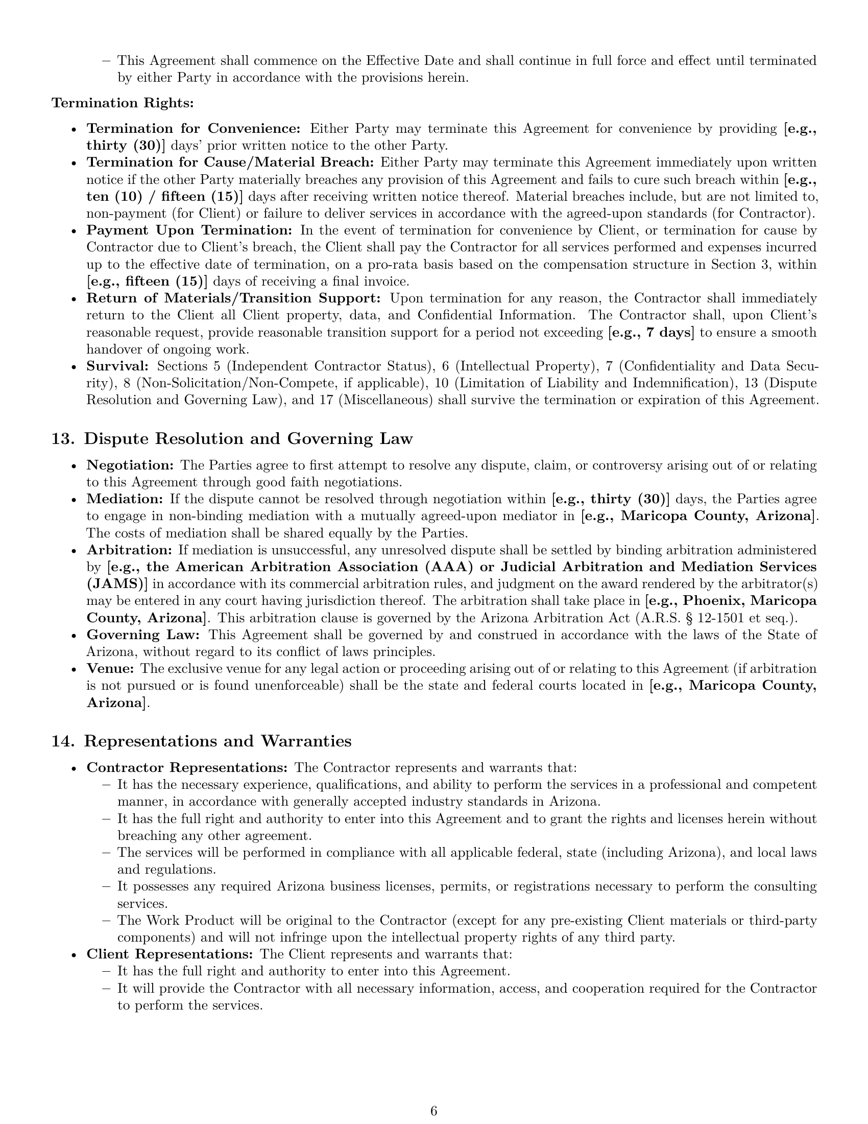 Preview page 6 of Pro Arizona consulting independent contractor agreement template