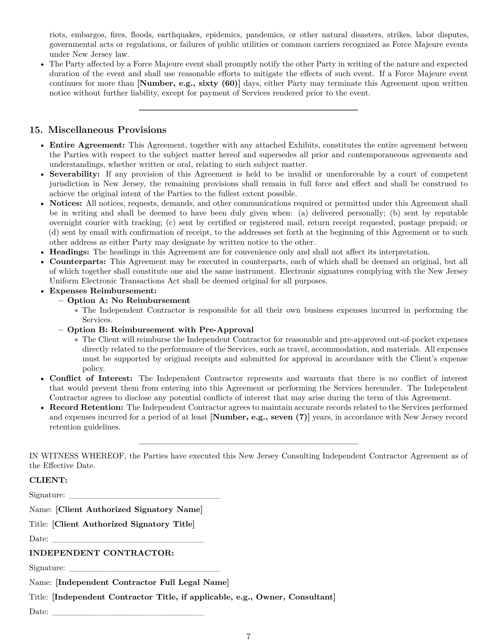 Preview page 7 of Pro New Jersey consulting independent contractor agreement template