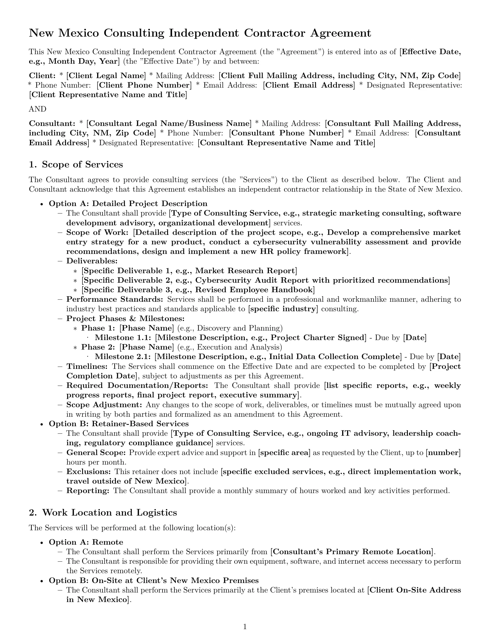 Preview page 1 of Pro New Mexico consulting independent contractor agreement template