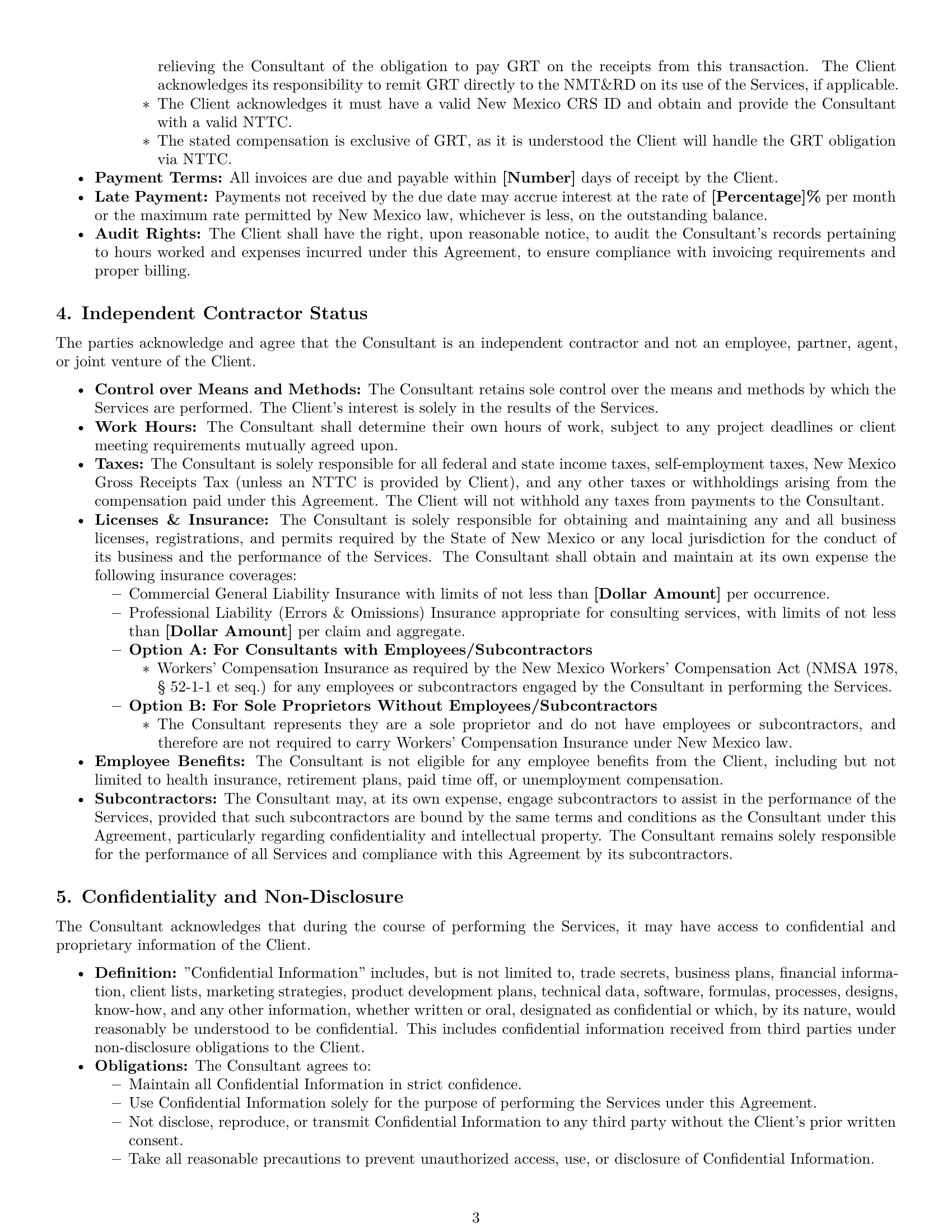 Preview page 3 of Pro New Mexico consulting independent contractor agreement template