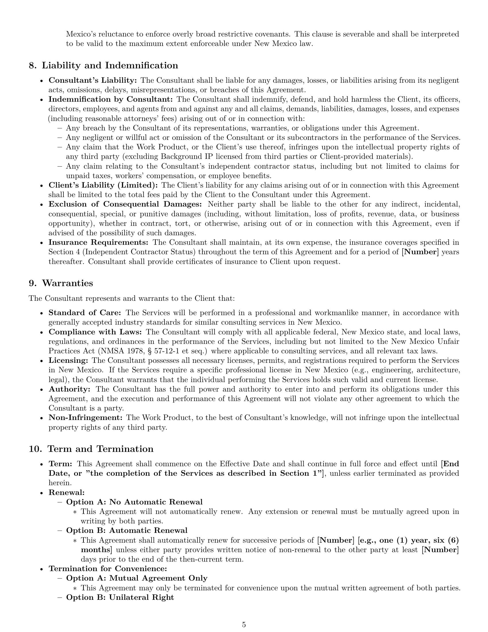 Preview page 5 of Pro New Mexico consulting independent contractor agreement template