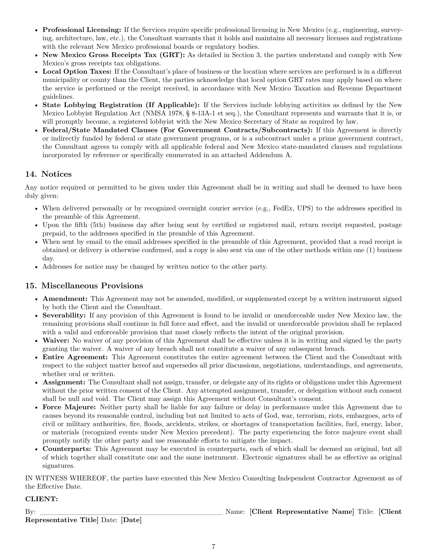 Preview page 7 of Pro New Mexico consulting independent contractor agreement template