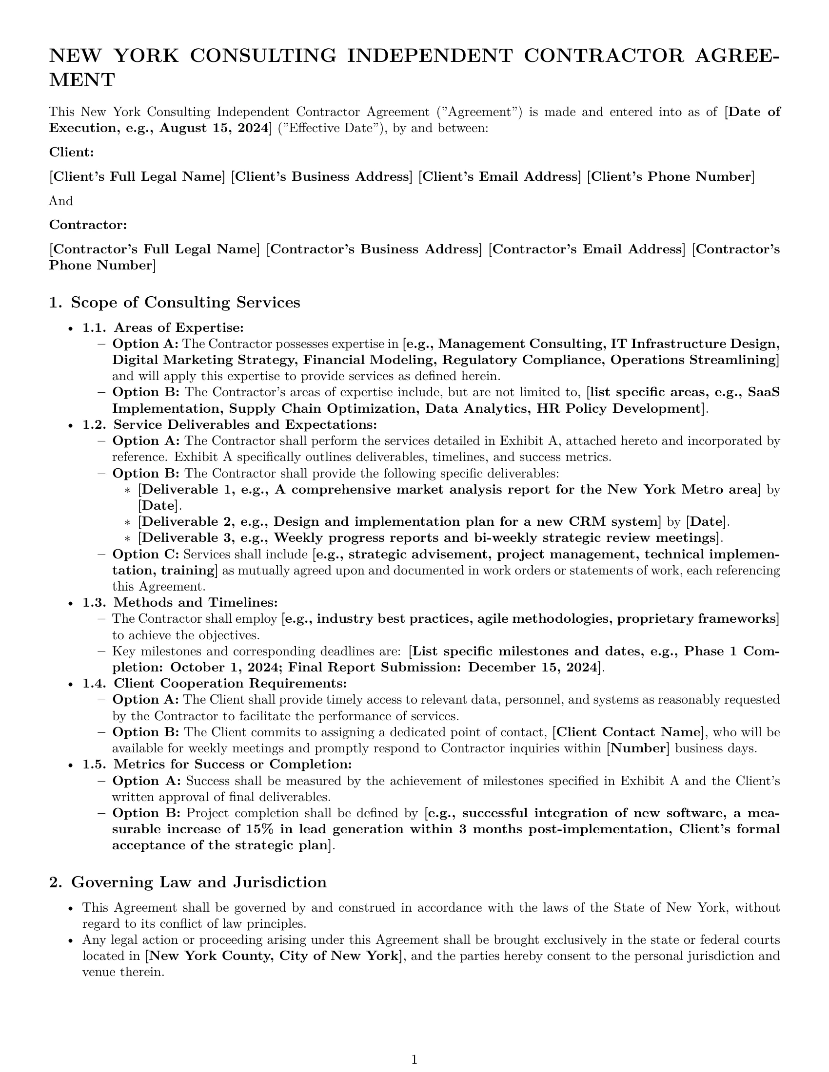 Preview page 1 of Pro New York consulting independent contractor agreement template