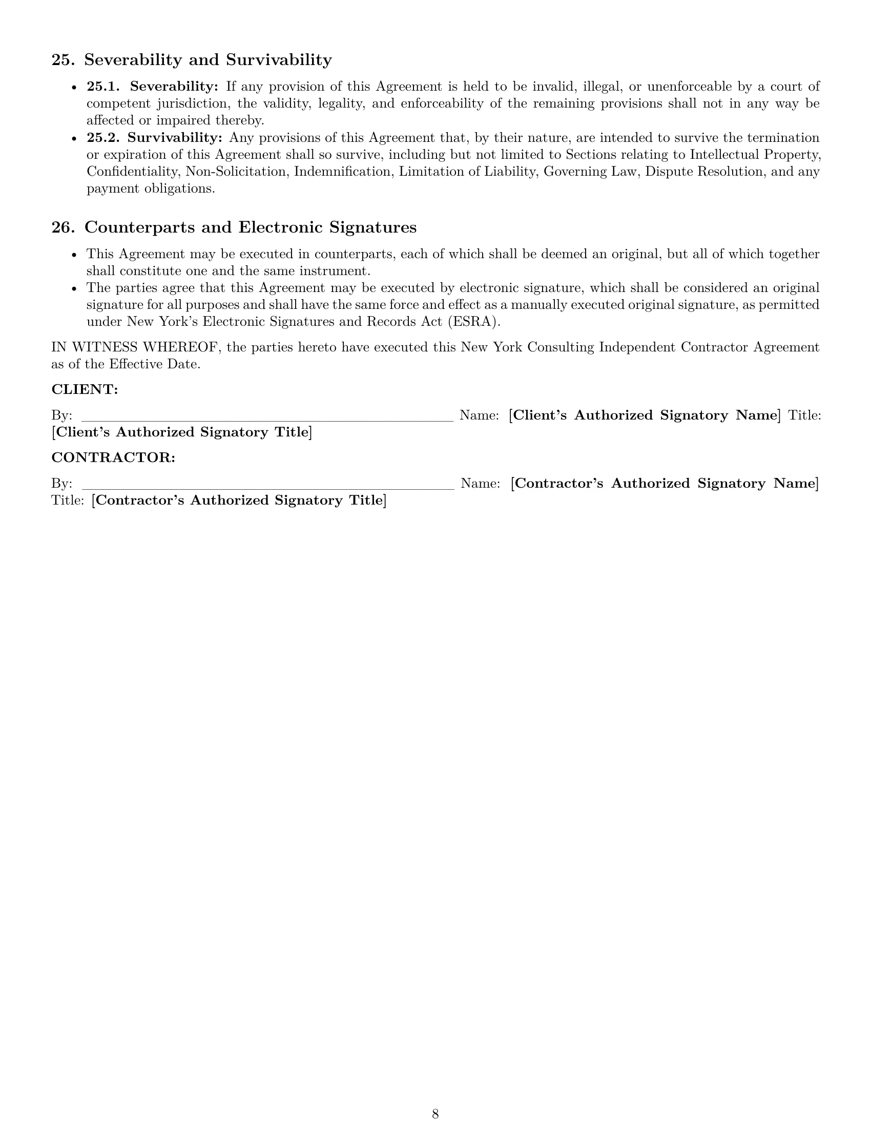 Preview page 8 of Pro New York consulting independent contractor agreement template