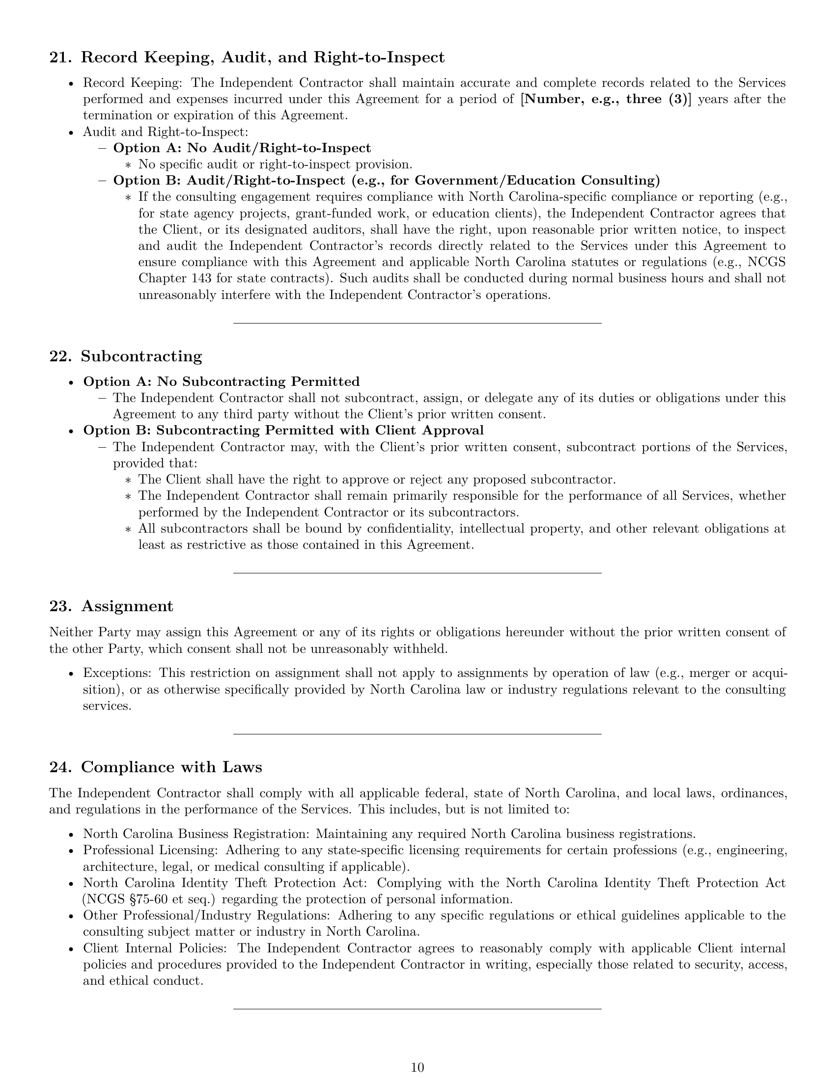 Preview page 10 of Pro North Carolina consulting independent contractor agreement template