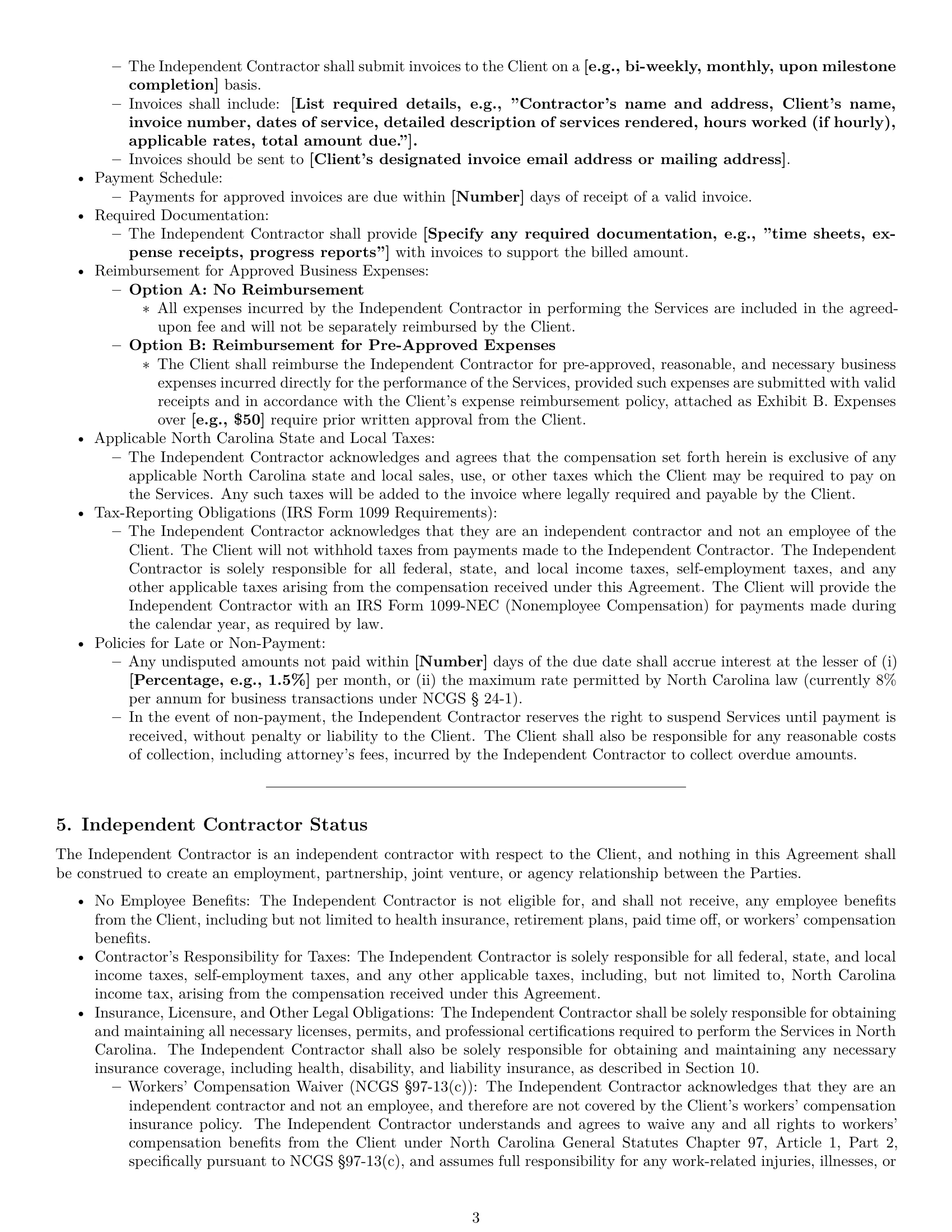 Preview page 3 of Pro North Carolina consulting independent contractor agreement template