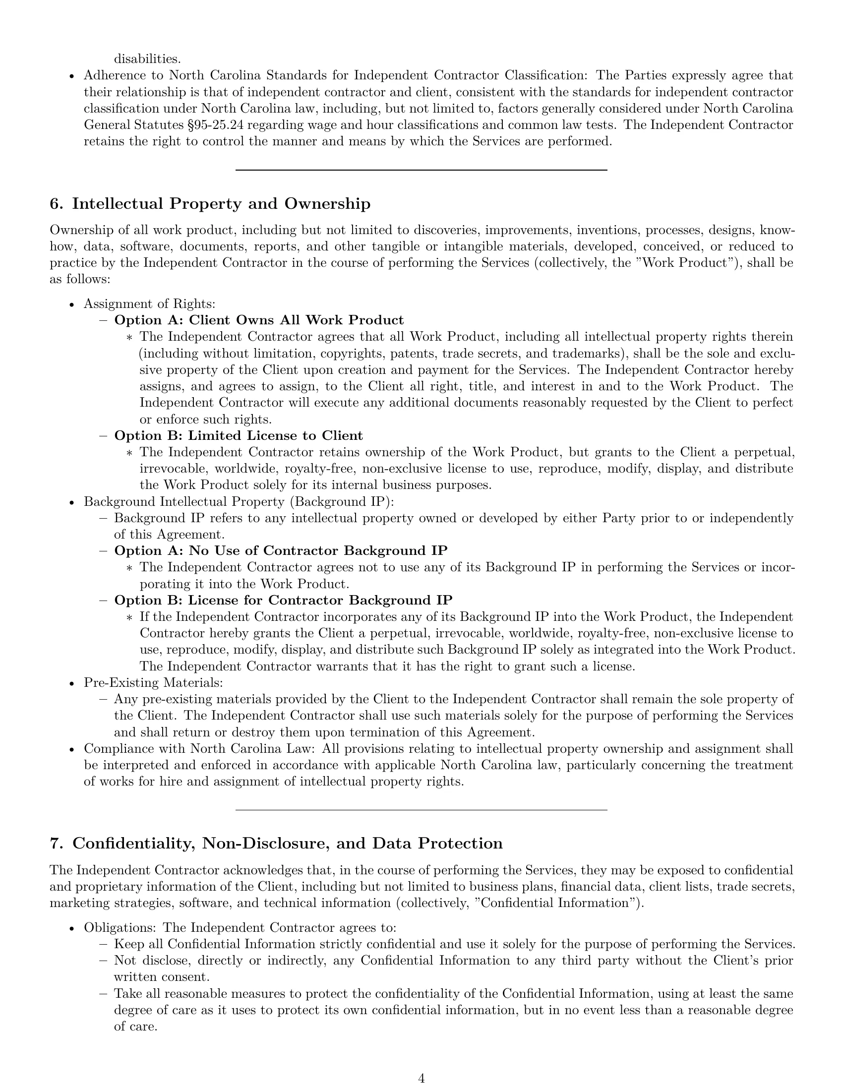 Preview page 4 of Pro North Carolina consulting independent contractor agreement template
