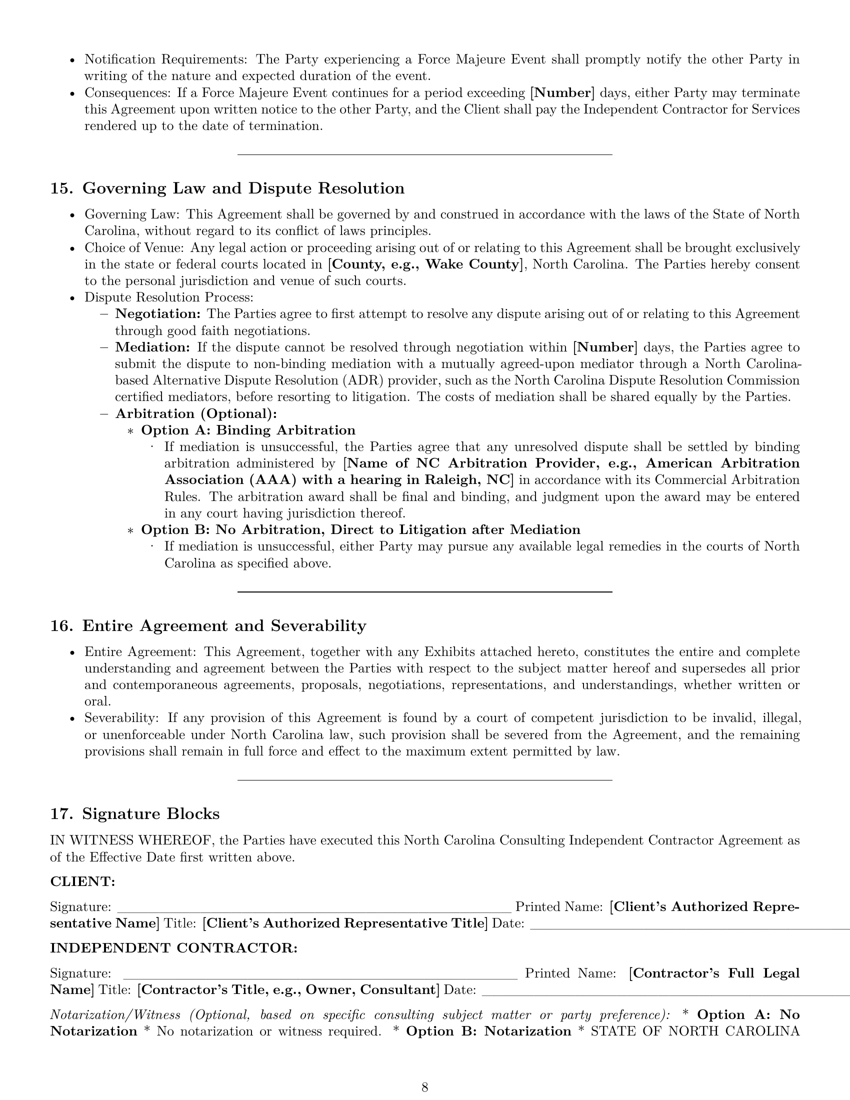 Preview page 8 of Pro North Carolina consulting independent contractor agreement template