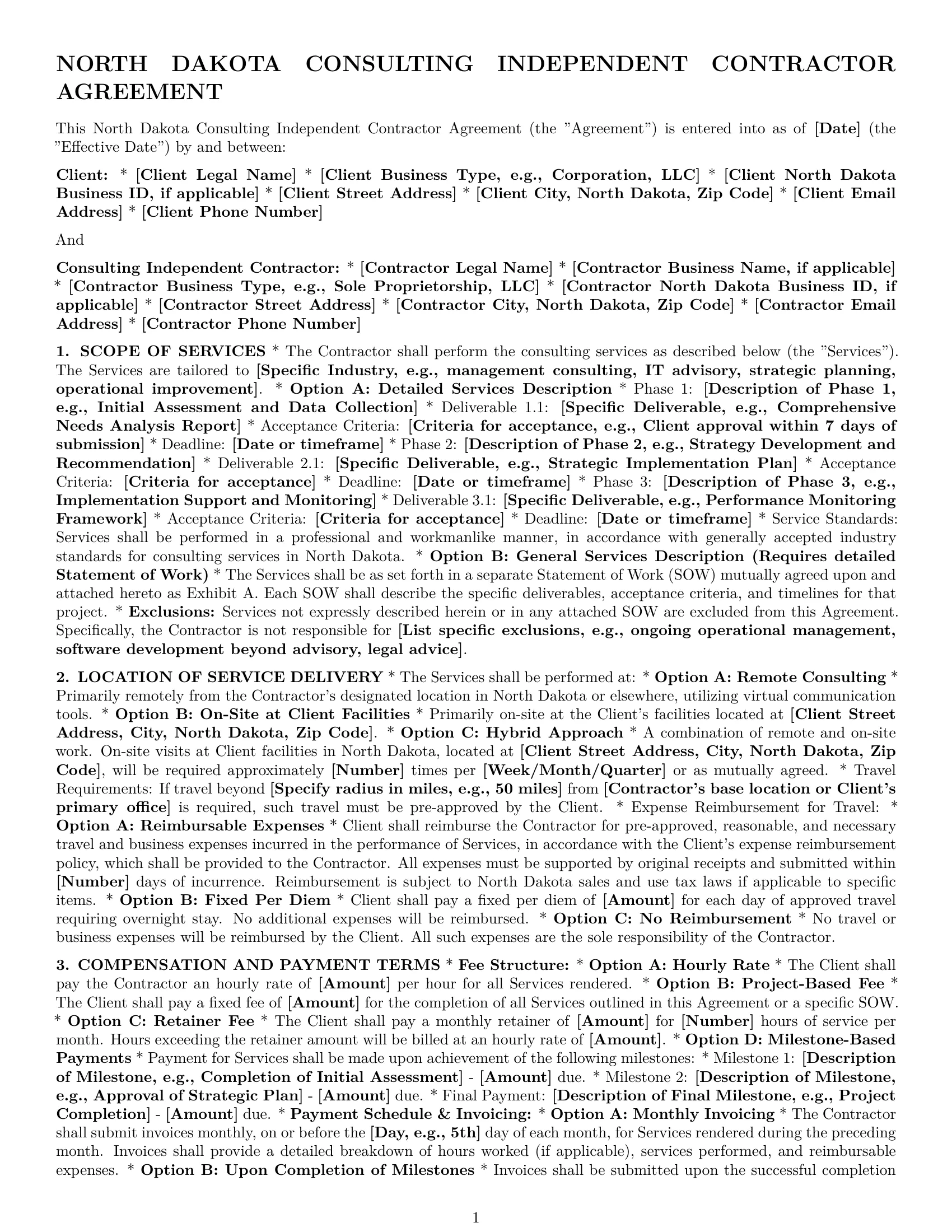 Preview page 1 of Pro North Dakota consulting independent contractor agreement template